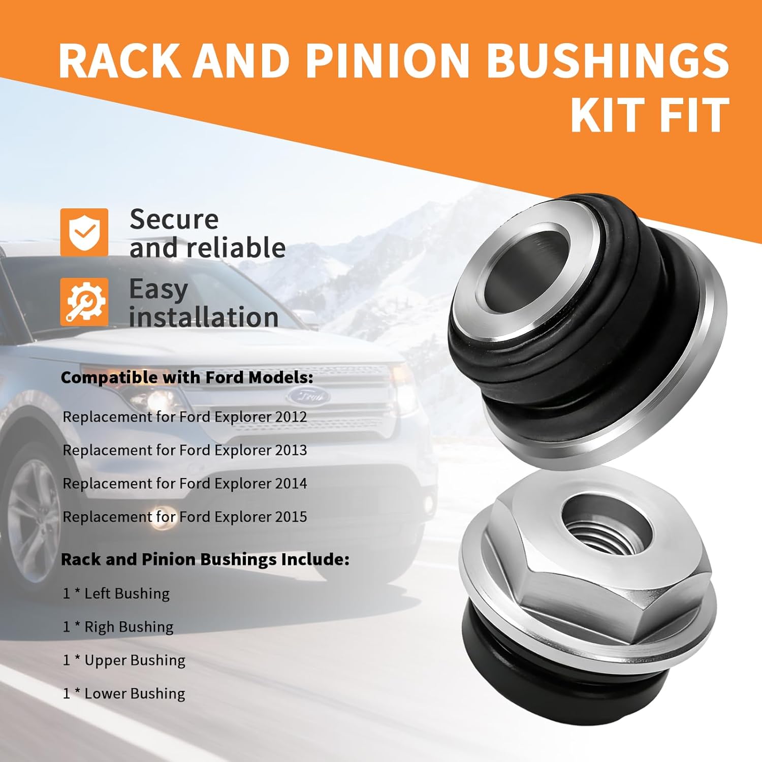 Rack and Pinion Bushings Kit Fit for Ford Explorer 2012 2013 2014 2015, 4 Pcs Rack & Pinion Bushings, left & right upper & lower