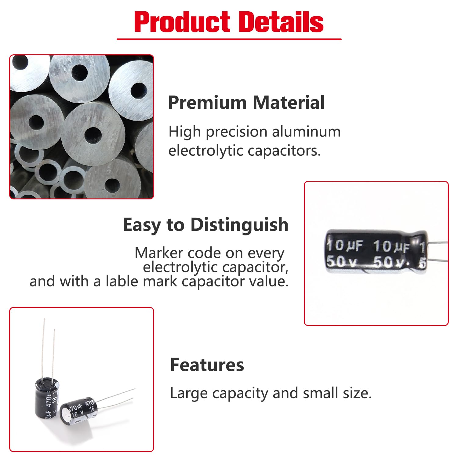 YIXISI 145 Piezas Condensadores Electroliticos Kit 0.1uF-470uF 16V 50V