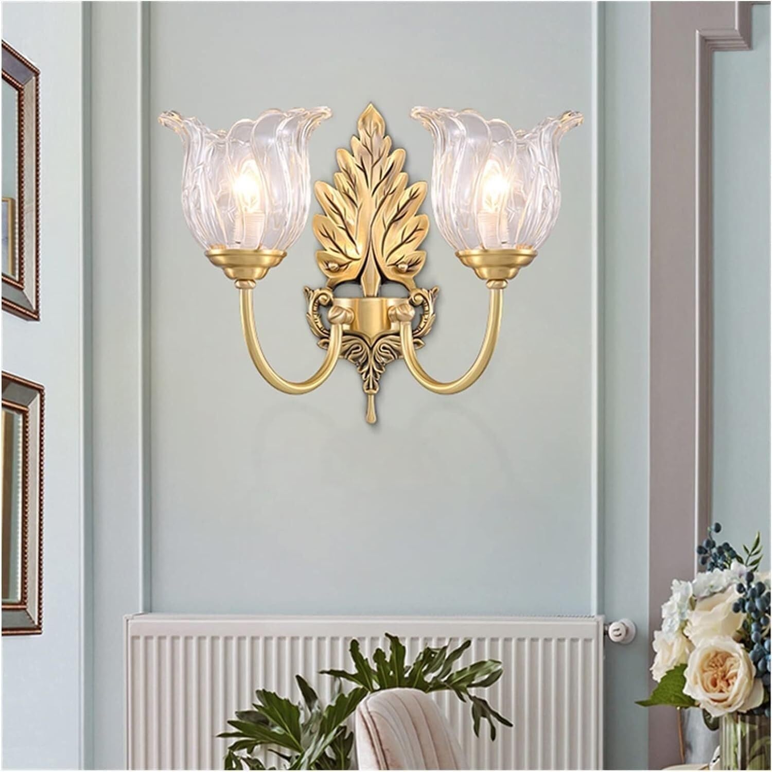 CWCQGH Wall lamp, Copper Wall Lamp Bedroom Bedside Lamp Double Head Staircase Aisle Lights American,2light