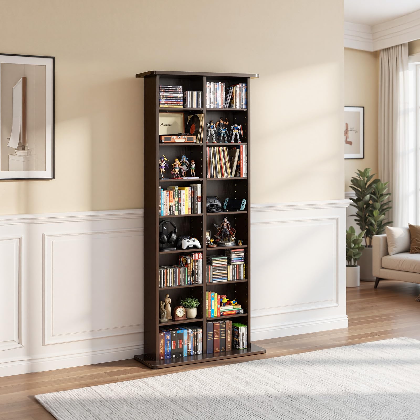 VEVOR Medienregal, 8-lagiges CD-Regal, 559x222x1295 mm, Multimedia-Aufbewahrung für CDs, DVDs, Bücher & Spiele, Raumteiler Schrank mit 16 Fächern für Wohnzimmer, Homeoffice, Aufnahmeraum
