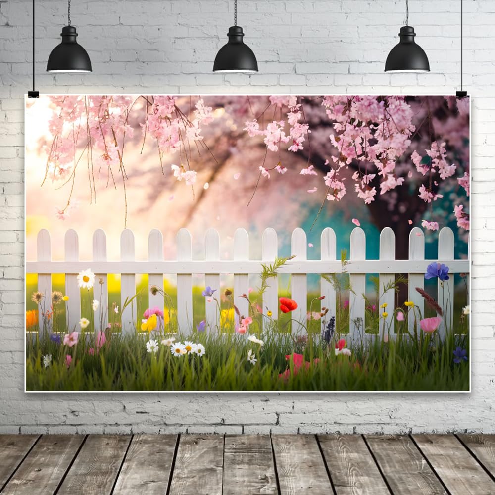 3,6 x 3 m wiosenne tło ogrodowe, kolorowe polne kwiaty, różowy kwiat wiśni, drzewo, białe ogrodzenie, tło fotograficzne dla dziewczynki, dzieci, dekoracja ślubna, rekwizyty do strzelania dla
