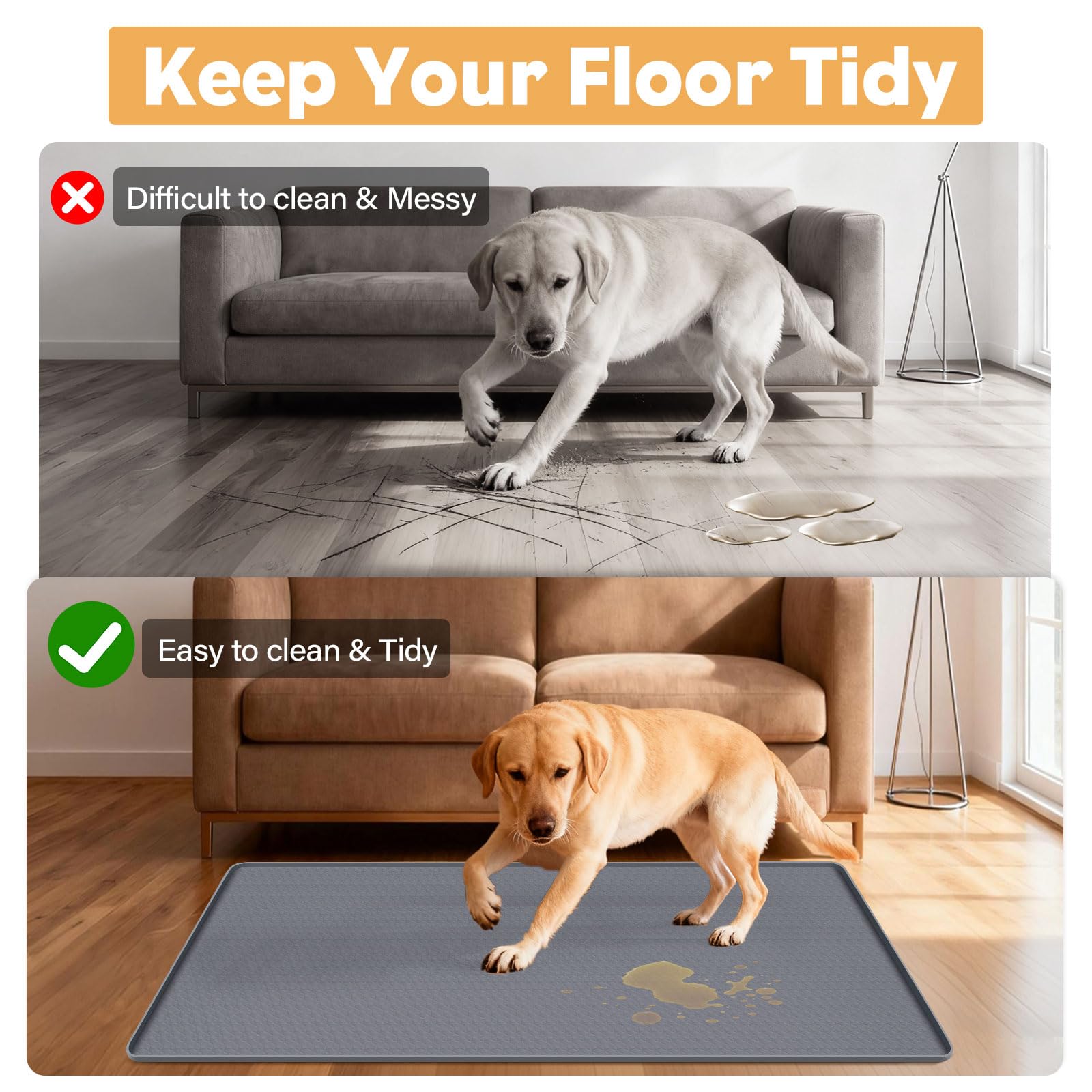 51 x 26 pollici Tappetini Assorbenti Riutilizzabili Cani, Kalolary Tappetino Antiscivolo l'Addestramento Cani Silicone Pipì dei Cani Protezione del Pavimento Durante l'Addestramento Al Vasino (Grigio)