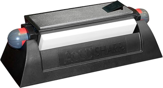 AccuSharp Deluxe Tri-Stone Knife & Tool Sharpening System Kit, Slip Resistant, Mountable Rubber-Grip Base, Quickly Sharpens, Restores, Repairs & Hones All Types of Blades & Knives, Diamond Coated
