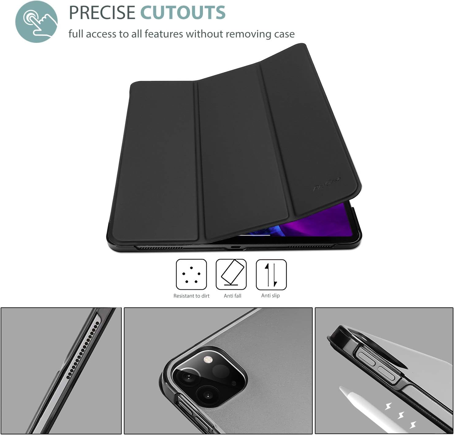 ProCase Smart Case for iPad Pro 12.9 2022/2021/2020/2018, Slim Stand Hard Back Shell Smart Cover for iPad Pro 12.9" 6th Gen/5th Gen/4th Gen/3rd Gen -Black - Image 5