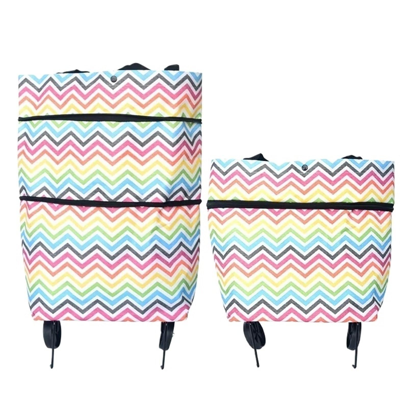 Foldable Shopping Bag with Wheels 1pc Shopper Bag Folding Shopping Cart Wheels Oxford Cloth Trolley Handcart Household Supermarket(Color05)
