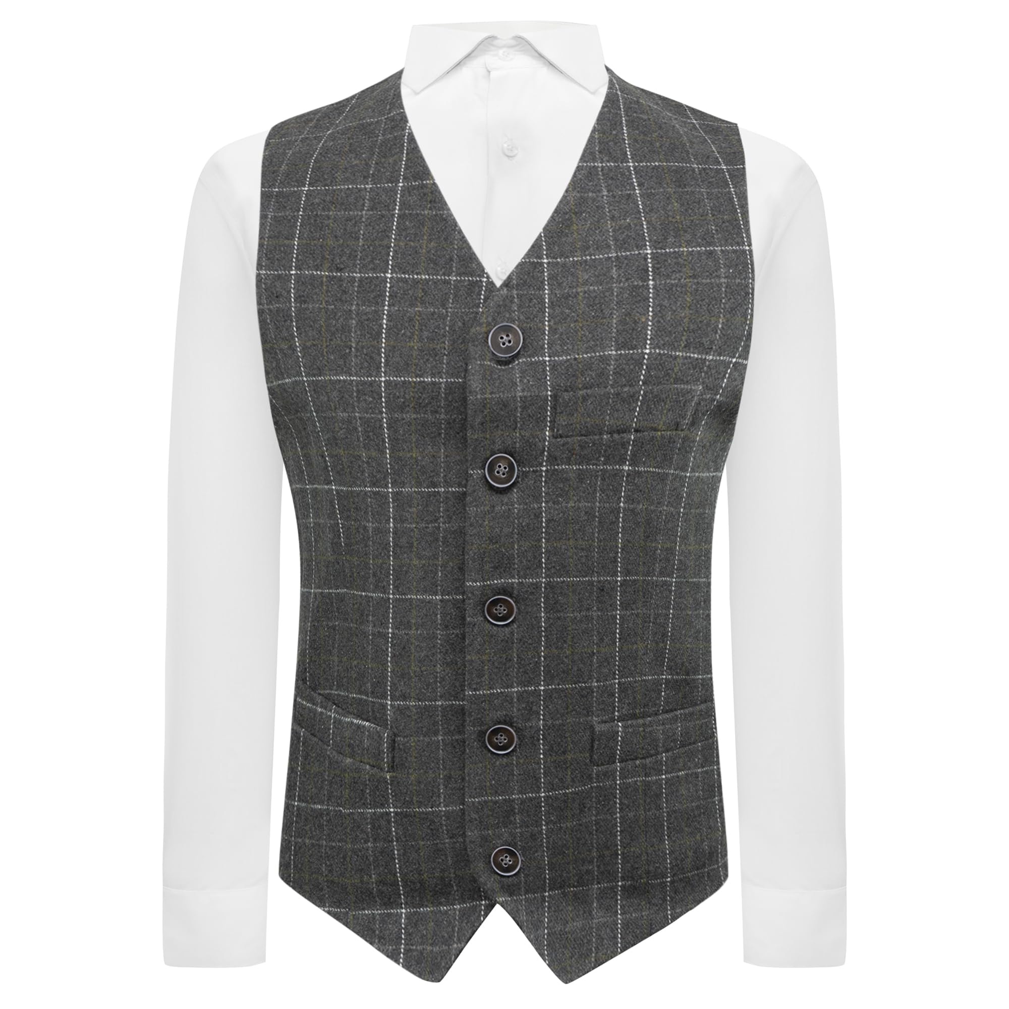 King & Priory Heritage Check Charcoal Grey Mens, Waistcoat, Tweed, Tailored Fit (3XL - 48in Chest)