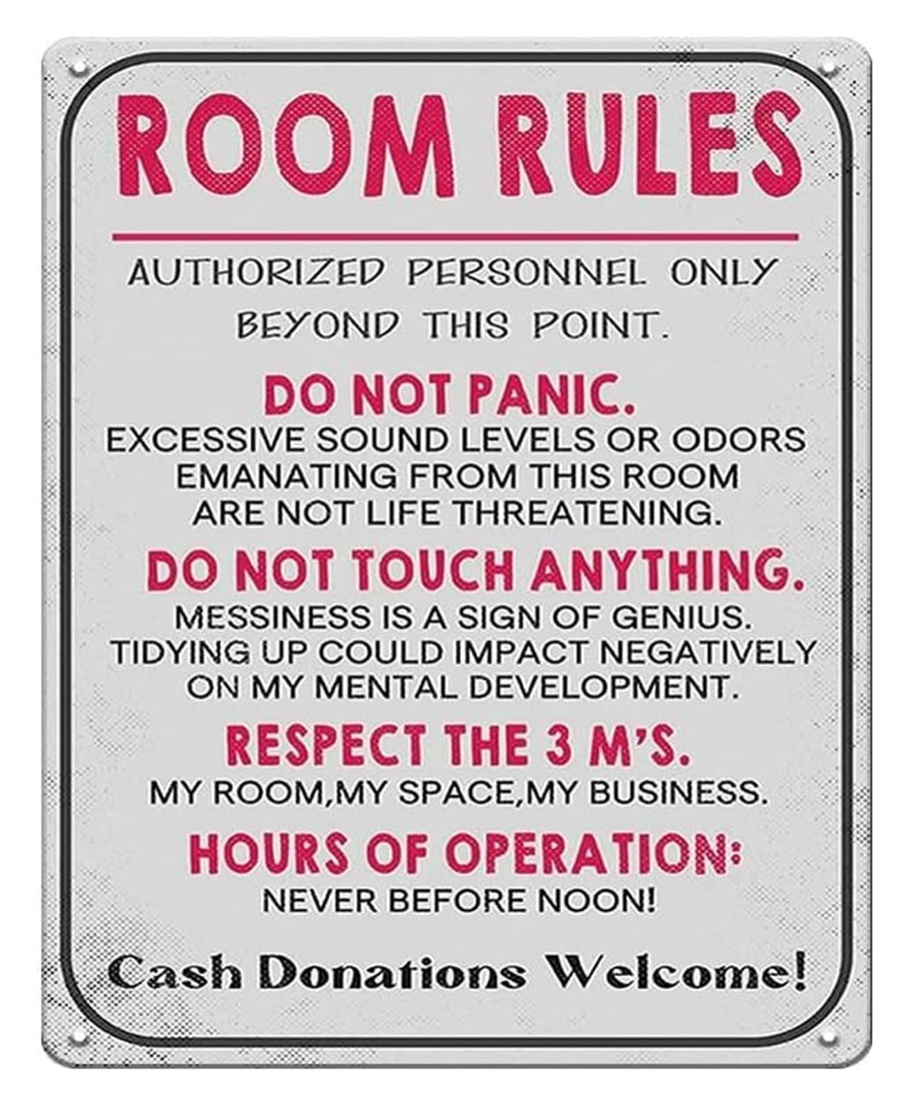 FNYUVNFAF Humorous Metal Tin Sign Funny Room Rules for Teens Bedroom Dorm Gaming Room Wall Decor for Teen Girls Boys 8 X 12 inch