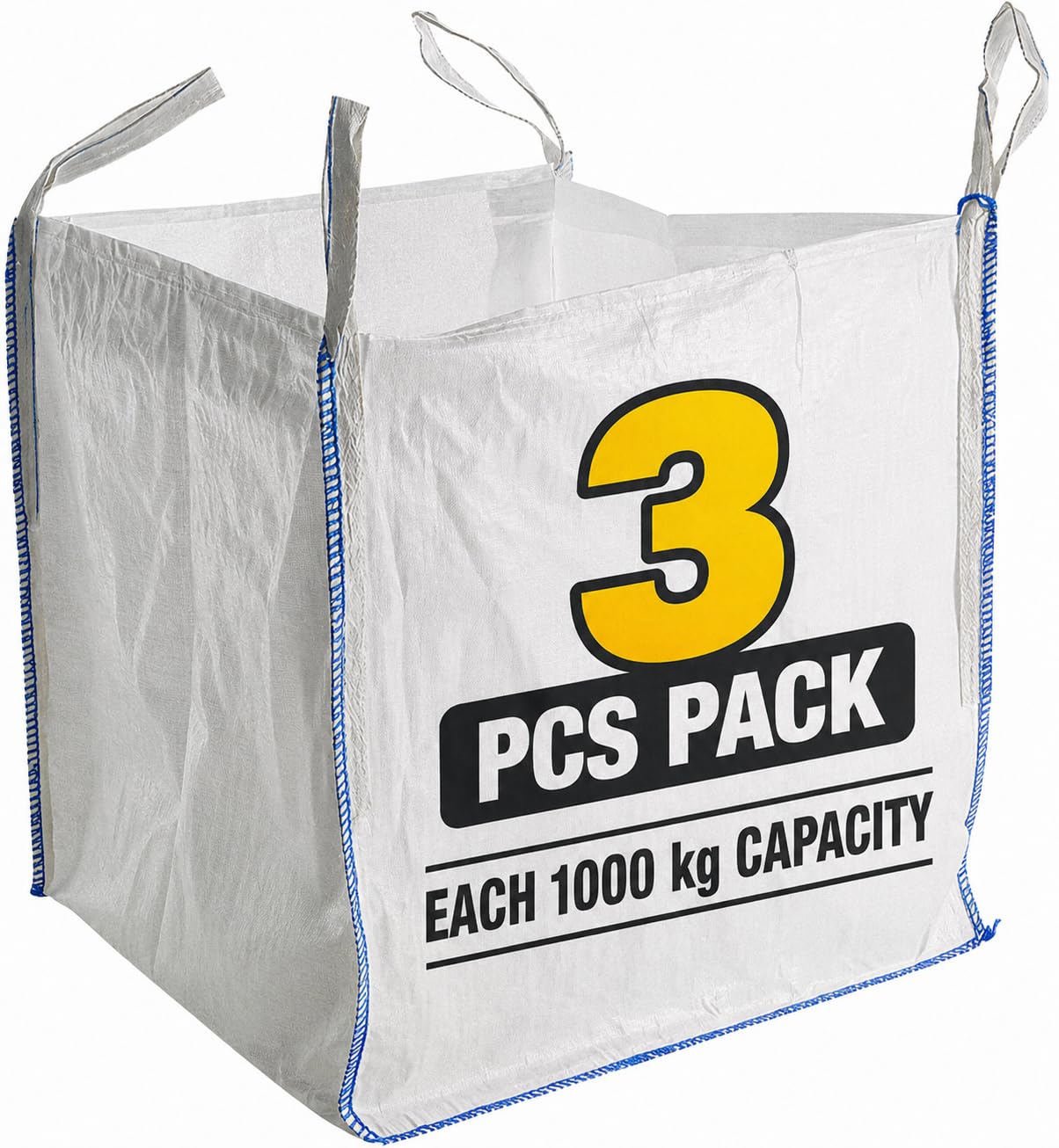 Tonne Bags Heavy Duty FIBC Bulk Bag, White, 85x85x85cm, with Lifting Loops, for Garden Waste, Sand, Aggregate, Construction (3 Pack)