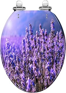 Elongated Toilet Seat Lovely sunny purple lavender flower Resin Toilet Seat Quietly Slow Close with Quick-Release Hinges Toilet Seat with Cover Easy to Clean Install