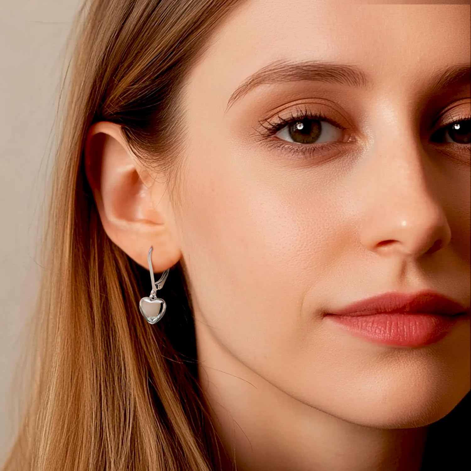 Chunky Silver Heart Dangle Earrings for Women, Trendy Cute Hypoallergenic Love Leverback Drop Dangling Earing Spring Prom Accessories Jewelry Gift - Image 2