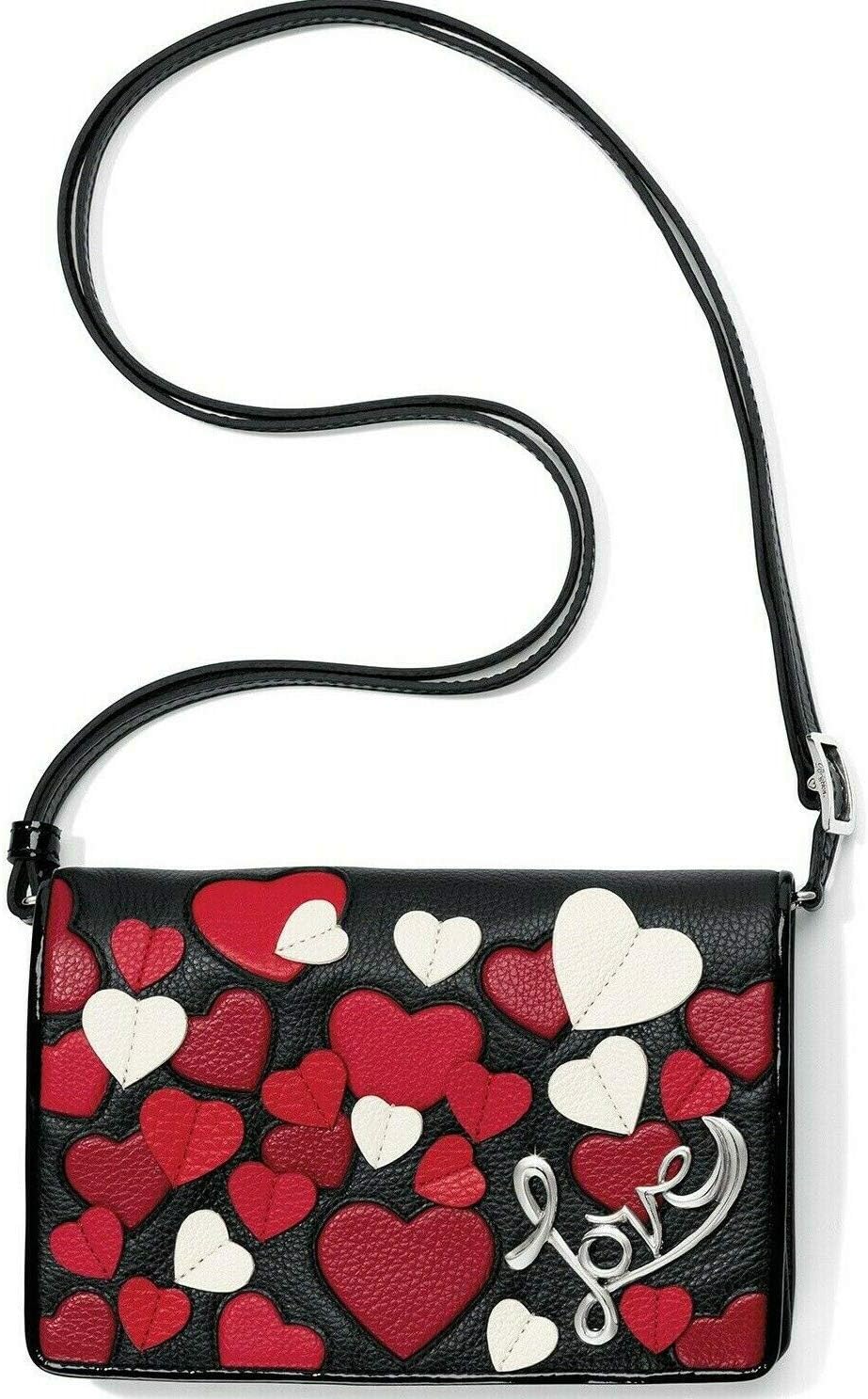 Brighton Fall In Love Red heart Black Leather Organizer Crossbody Purse