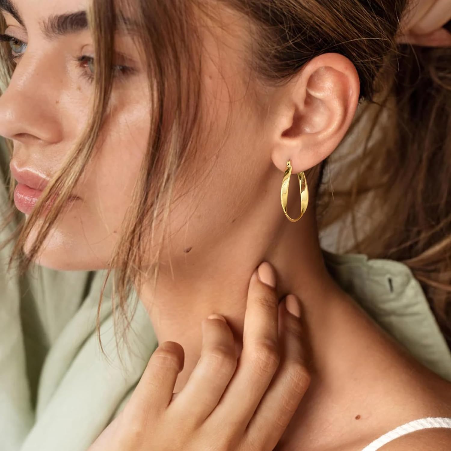 DAILY VIBES Big Gold Twisted Hoop Earrings for Women 925 Sterling Silver Post Dainty Large Hypoallergenic 14k Gold Plated Hoops Earrings for Women - Image 3