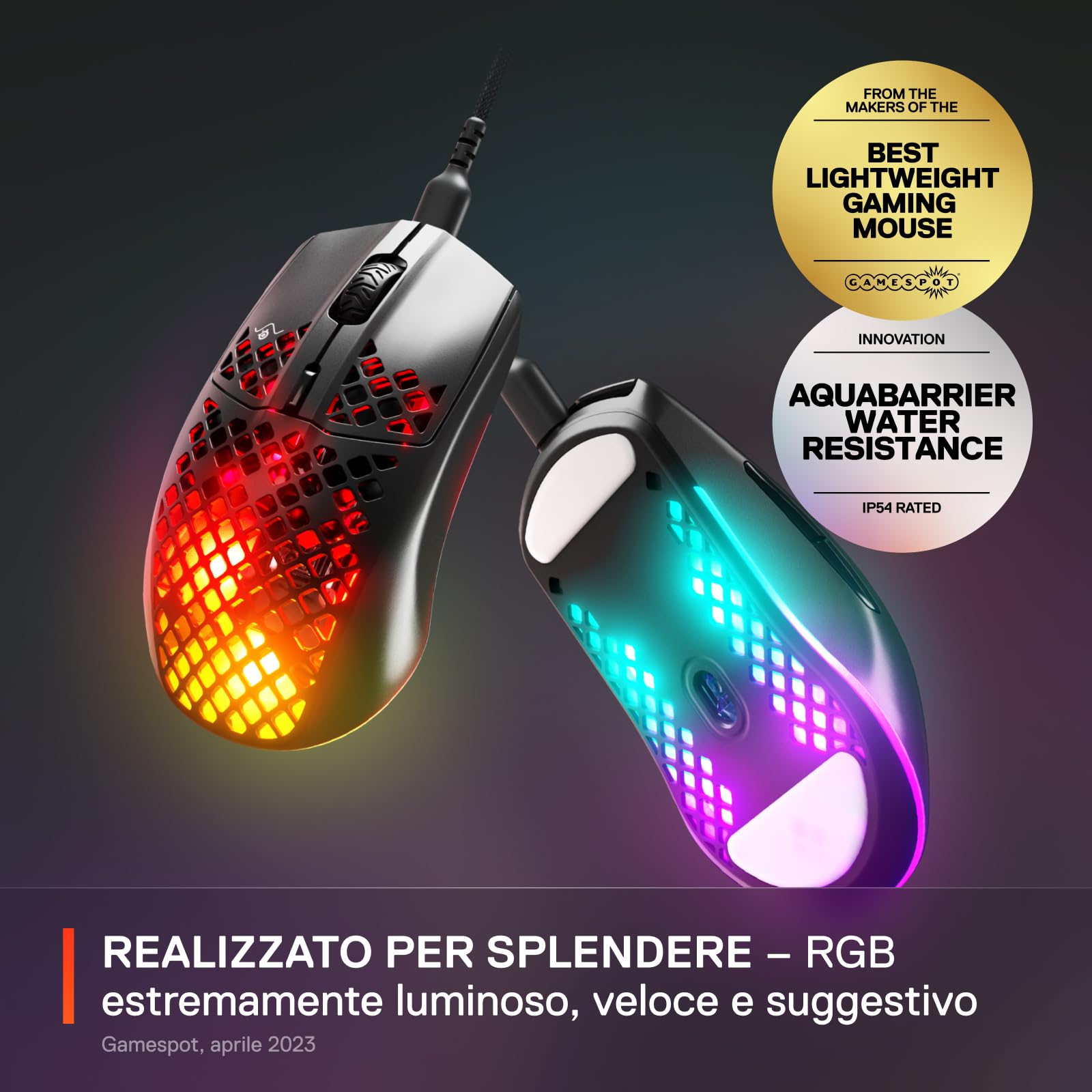 SteelSeries Aerox 3 - Mouse da gioco RGB traforato - Design ultraleggero e resistente all'acqua - Sensore ottico TrueMove Core da 8.500 DPI - Onyx