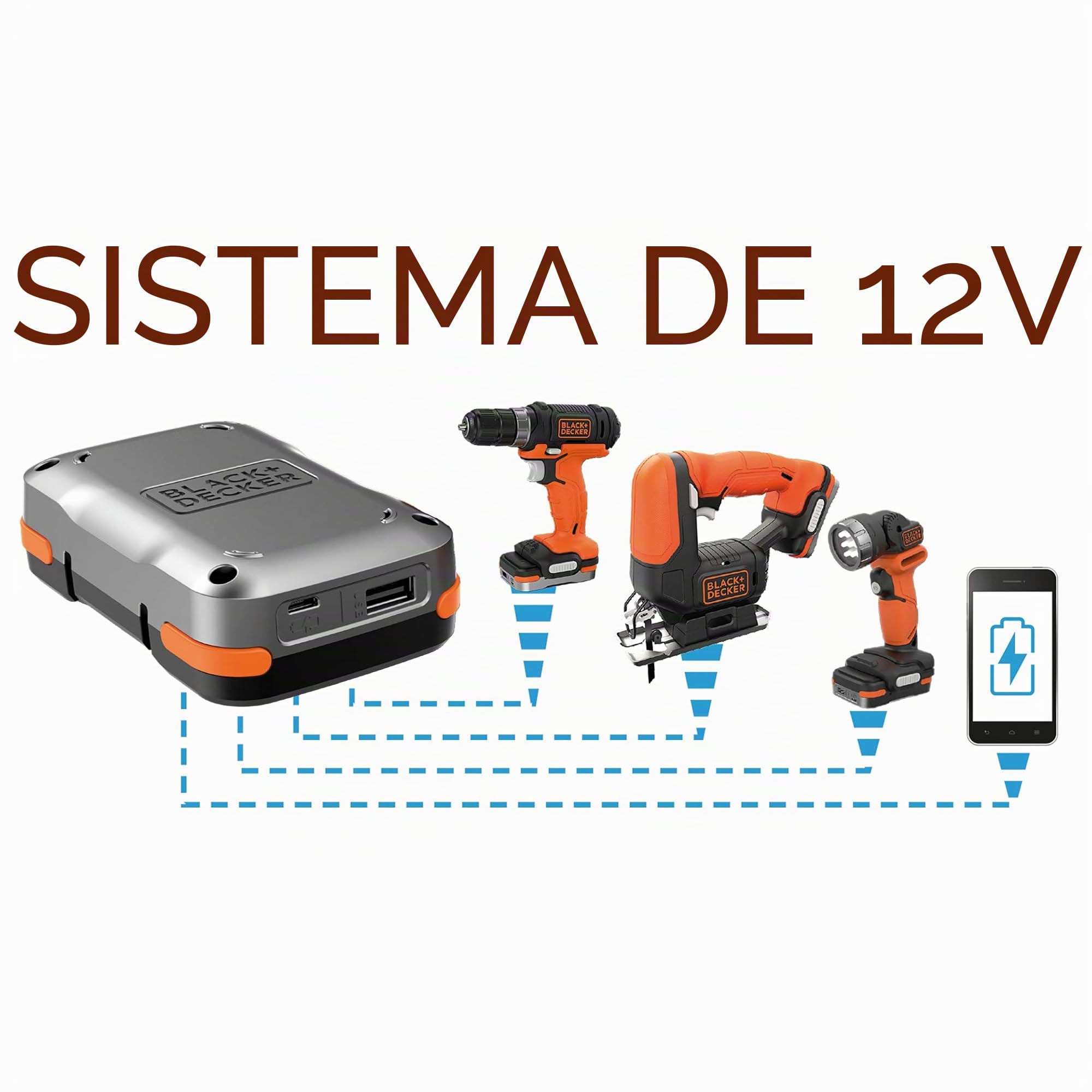 BLACK+DECKER BDCJS12N-XJ - Sierra de calar sin cable 12V, Profundidad de corte: 16mm, Madera: 52mm - Metal: 5mm - Aluminio: 17mm, 1 hoja para madera, Negro/Naranja, No incluye cargador ni batería