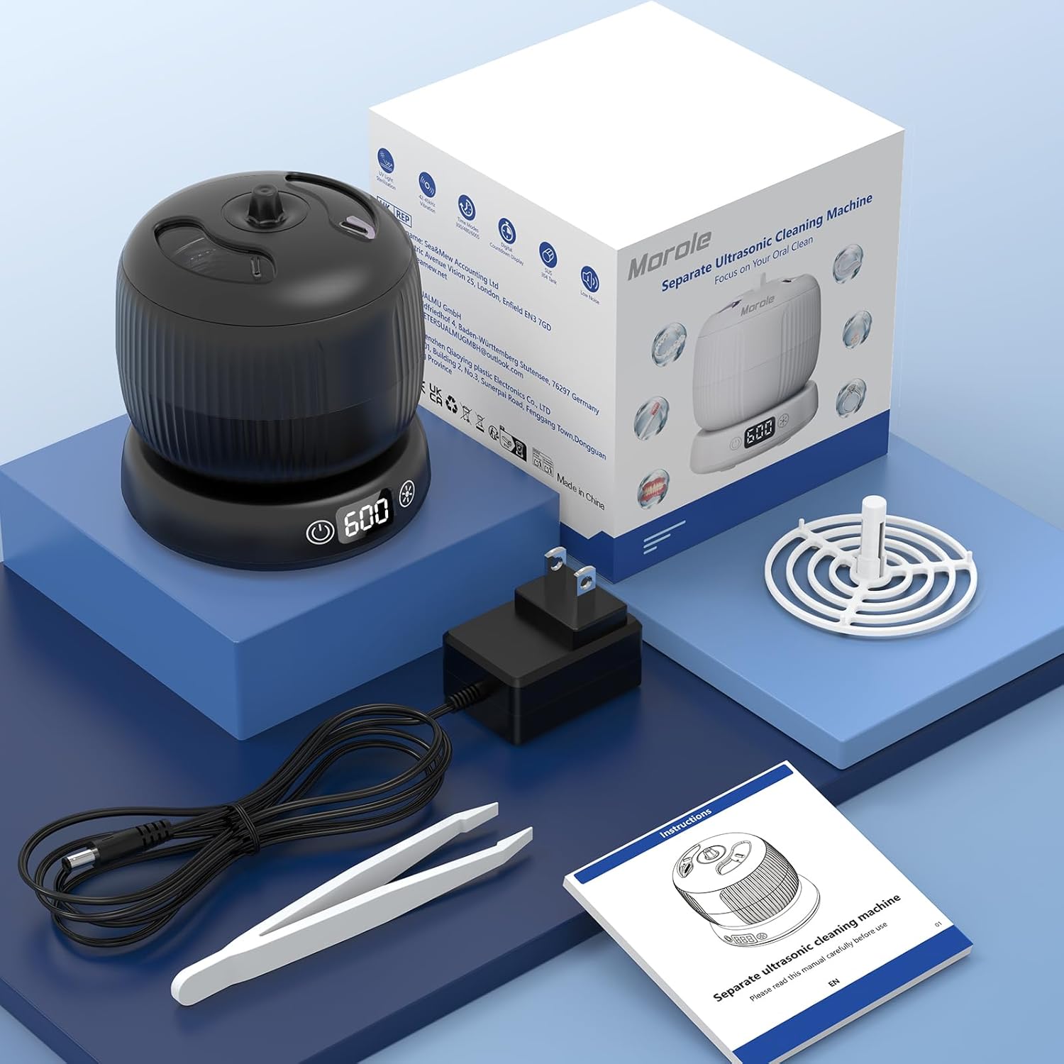 2025 Upgraded Ultrasonic Retainer Cleaner Machine,Separate Retainer Cleaner for Night Guards, Braces, Aligner, Toothbrush, Jewelry, 4 Modes Denture Cleaner & Removable Base and Top Cover(Black)