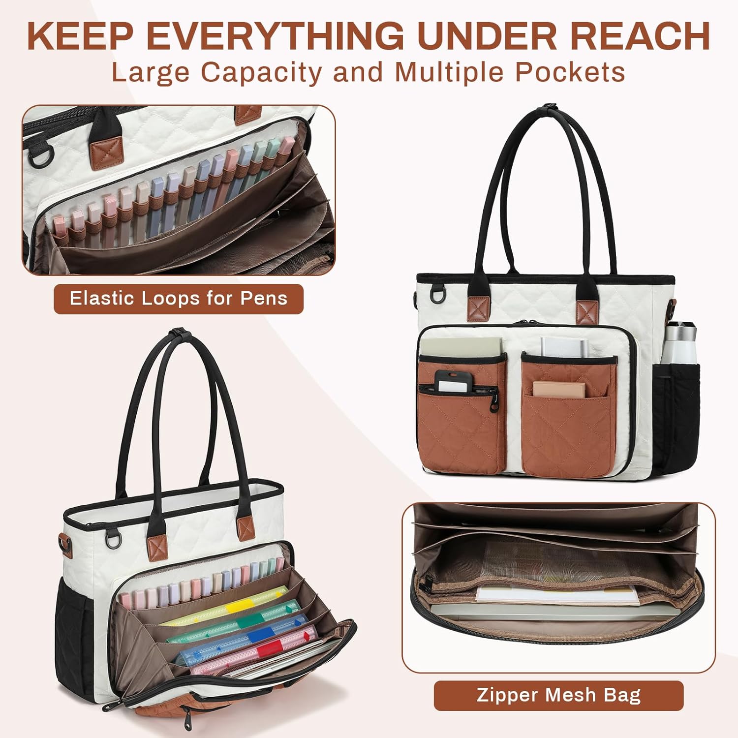 Teacher Tote Bag for Women, Large Teacher Work Bag with Accordion File Organizer Pocket, 15.6 inch Laptop Briefcase - Image 3