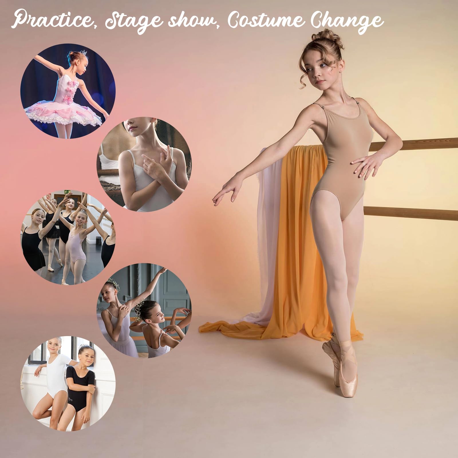 Body da ginnastica per ragazze e donne, con canotta color carne senza cuciture, con cinturino regolabile e cinturino trasparente, per danza classica, abbigliamento intimo, costume con fascia