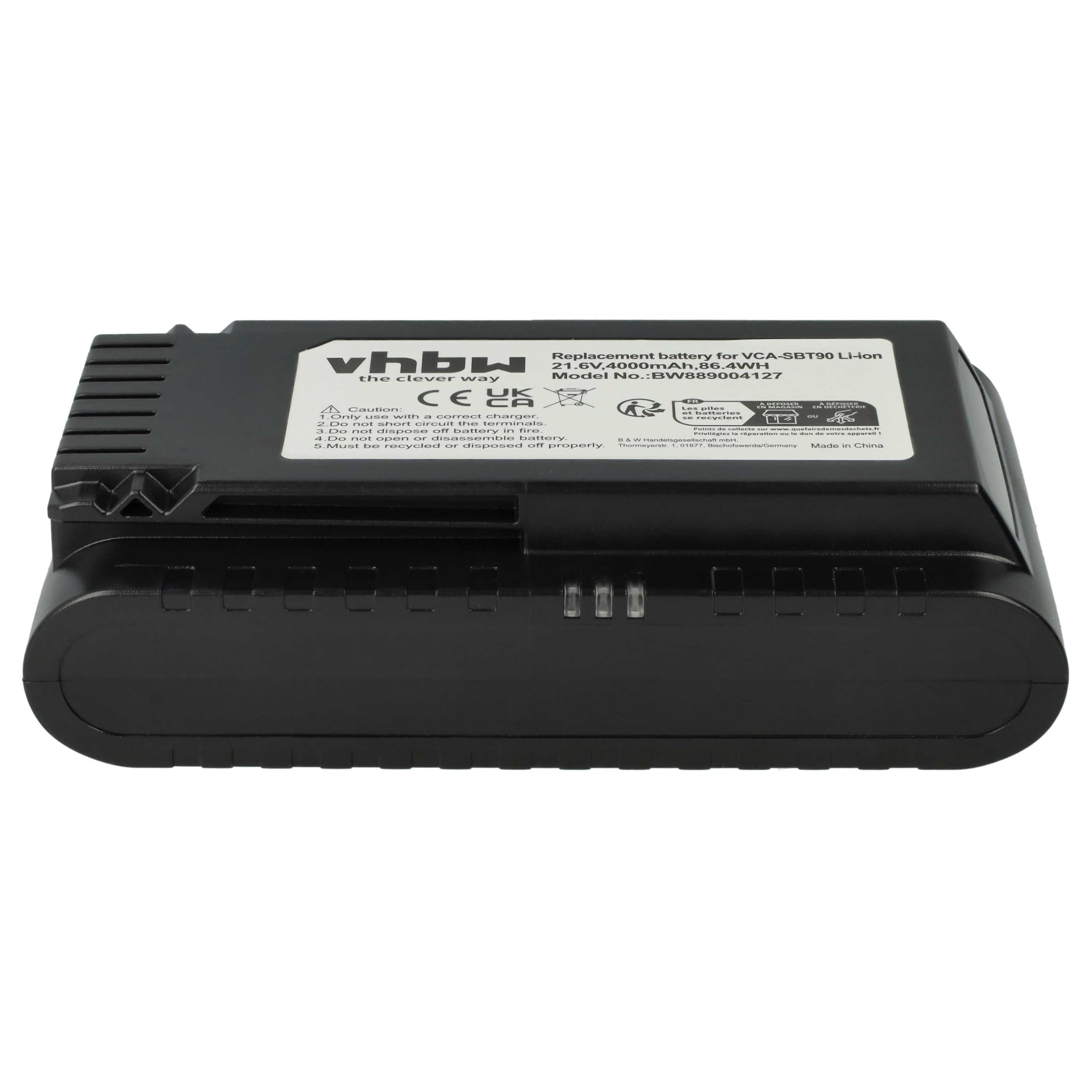 vhbw batteria compatibile con Samsung VS20T7536T5/EN, VS20T7538T5/SH, VS20T7562R5/EG aspirapolvere nero (4000mAh, 21,6V, Li-Ion)