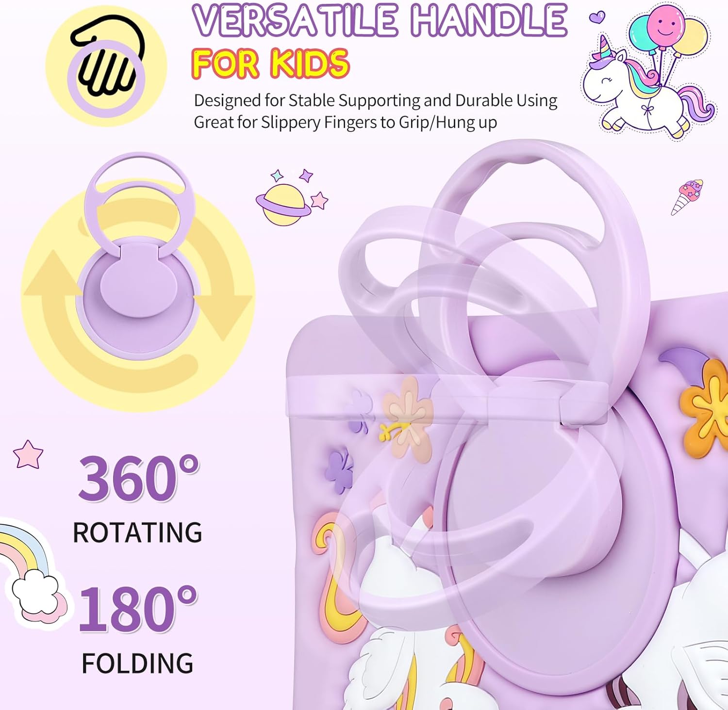 Coolden for iPad A16 Case 11th Generation 11 inch 2025 / iPad 10th Generation Case 10.9 inch 2022 Cute Unicorn Soft Protective Tablet Cover with 360°Rotate Stand & Shoulder Strap for Kids Girls-Purple