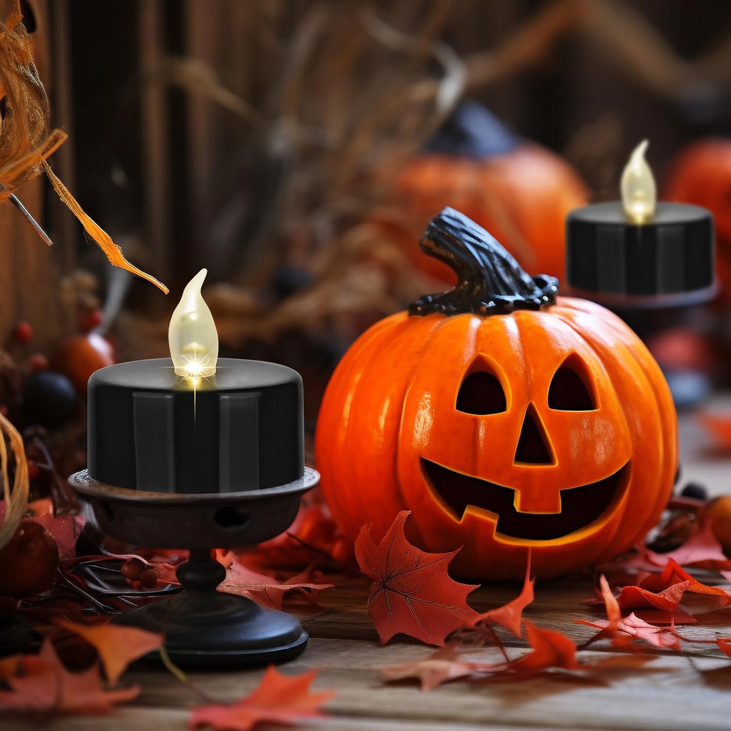 Hanzim Battery Operated LED Tea Lights: 24PACK Flameless Votive Candles Lamp Realistic and Bright Flickering Holiday Gift Long Lasting 200Hours for Seasonal & Festival Celebration Black