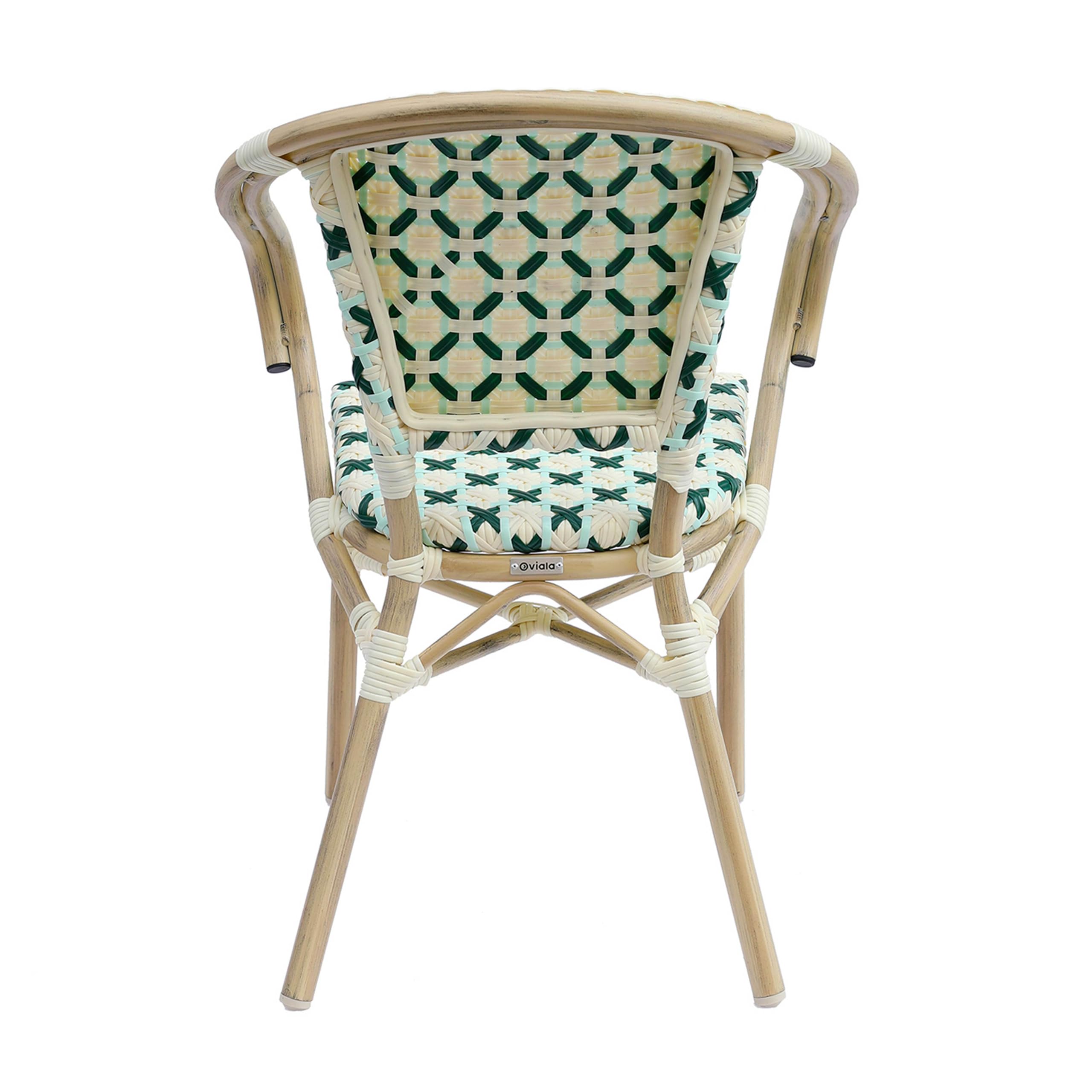 Fauteuil de terrasse bistrot parisien en aluminium et rotin vert foncé