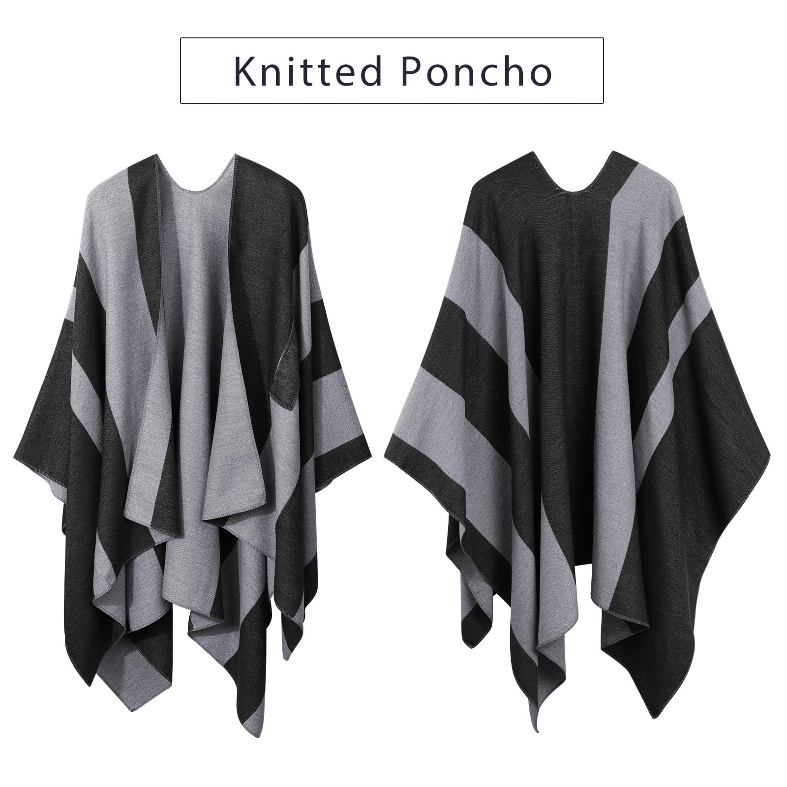 Poncho da Donna Reversible Cape Elegante Open Front Winter Cardigan Sciarpa Calda Lavorata a Maglia
