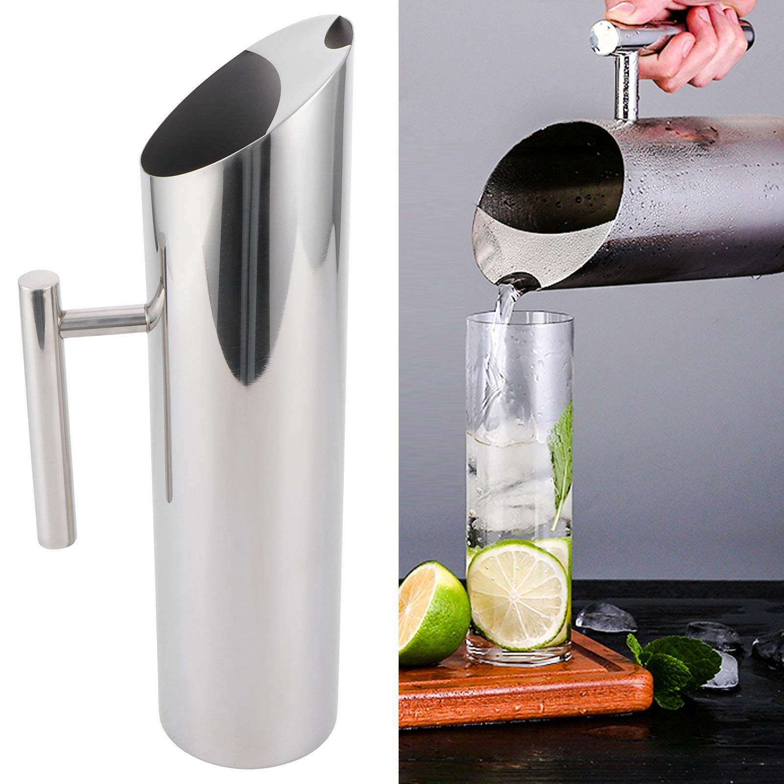 Jarra de agua, jarra de agua aerodinámica de acero inoxidable de gran capacidad de 2 l, mango ergonómico, jarra para beber en frío, herramienta de servicio para el hogar y el hotel