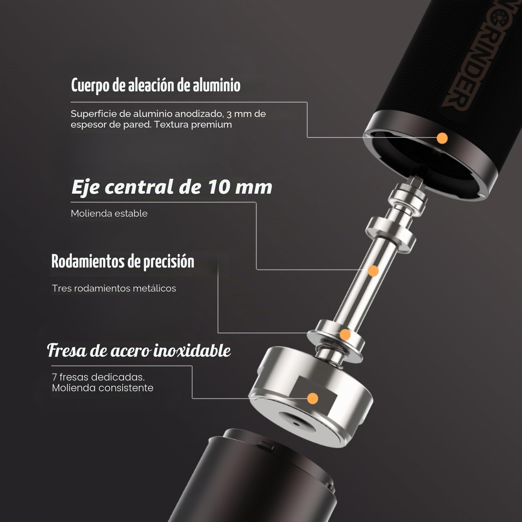 KINGrinder K7 molinillo de café manual mango recto muela cónica inox | Compatible con ajustes de molienda para métodos como pour-over, prensa francesa y AeroPress