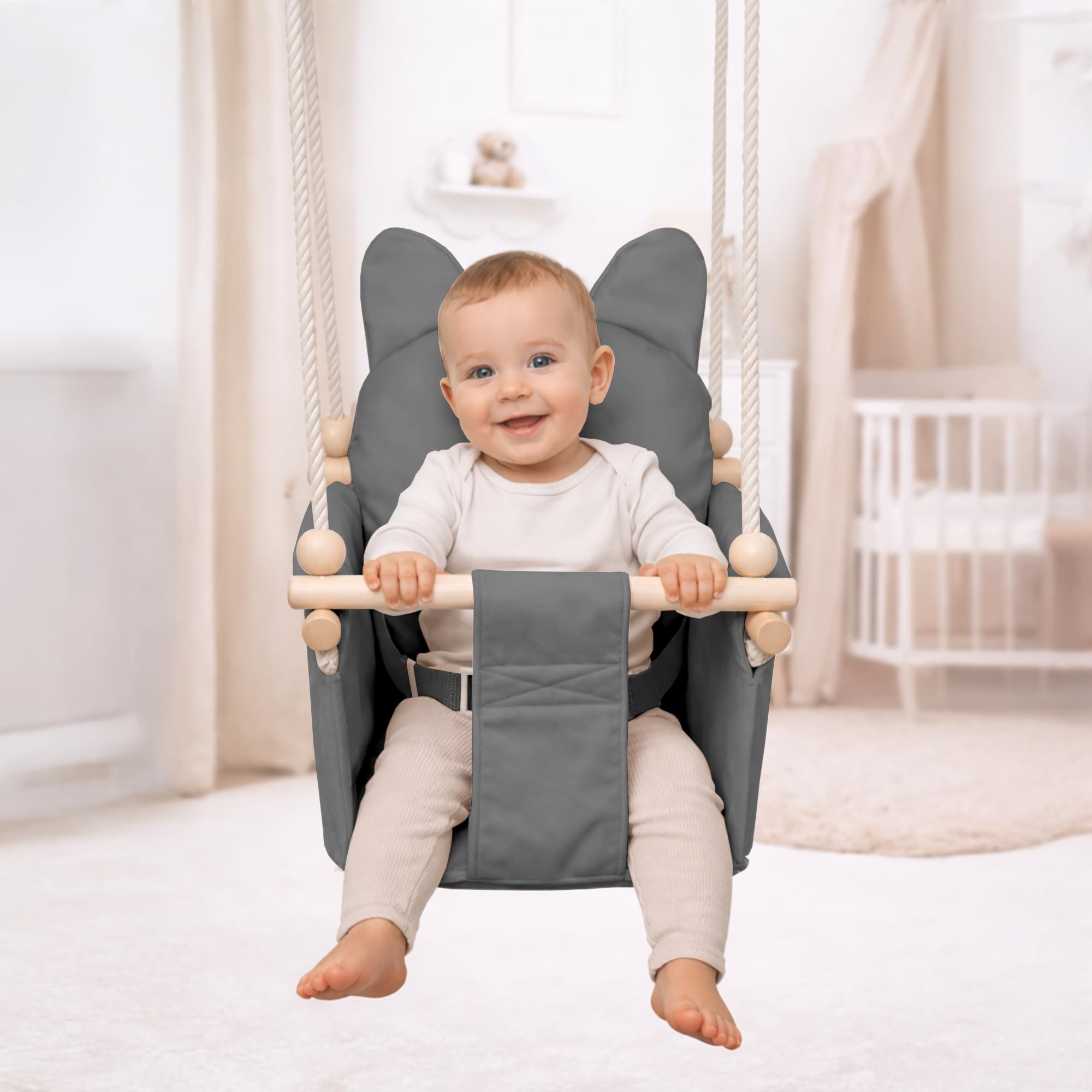 MAMOI Babyschaukel mit Sicherheitsgurt – Kinderschaukel für 6–36 Monate, max. 20 kg, Indoor