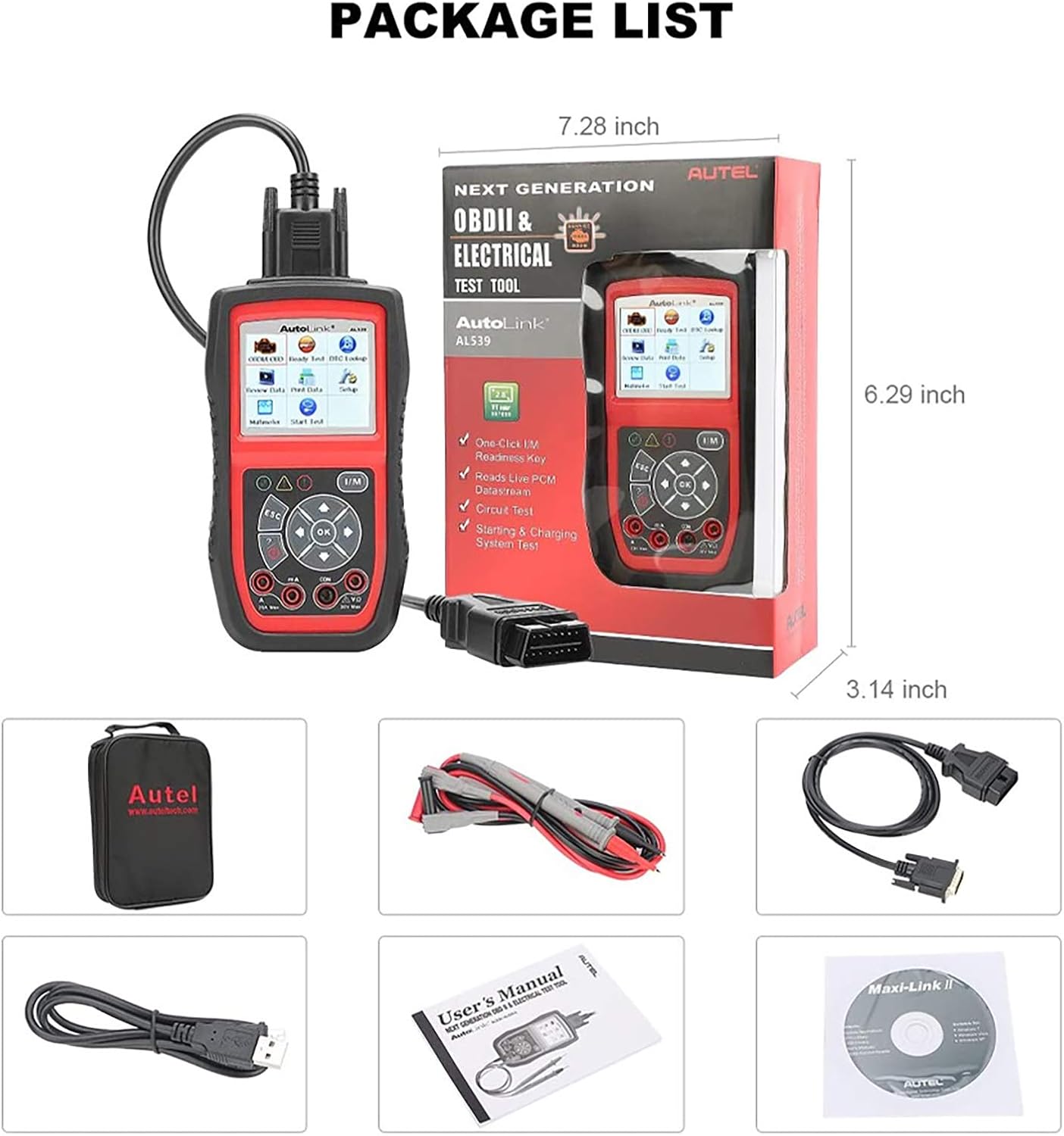 Autel AutoLink AL539 Package Contents