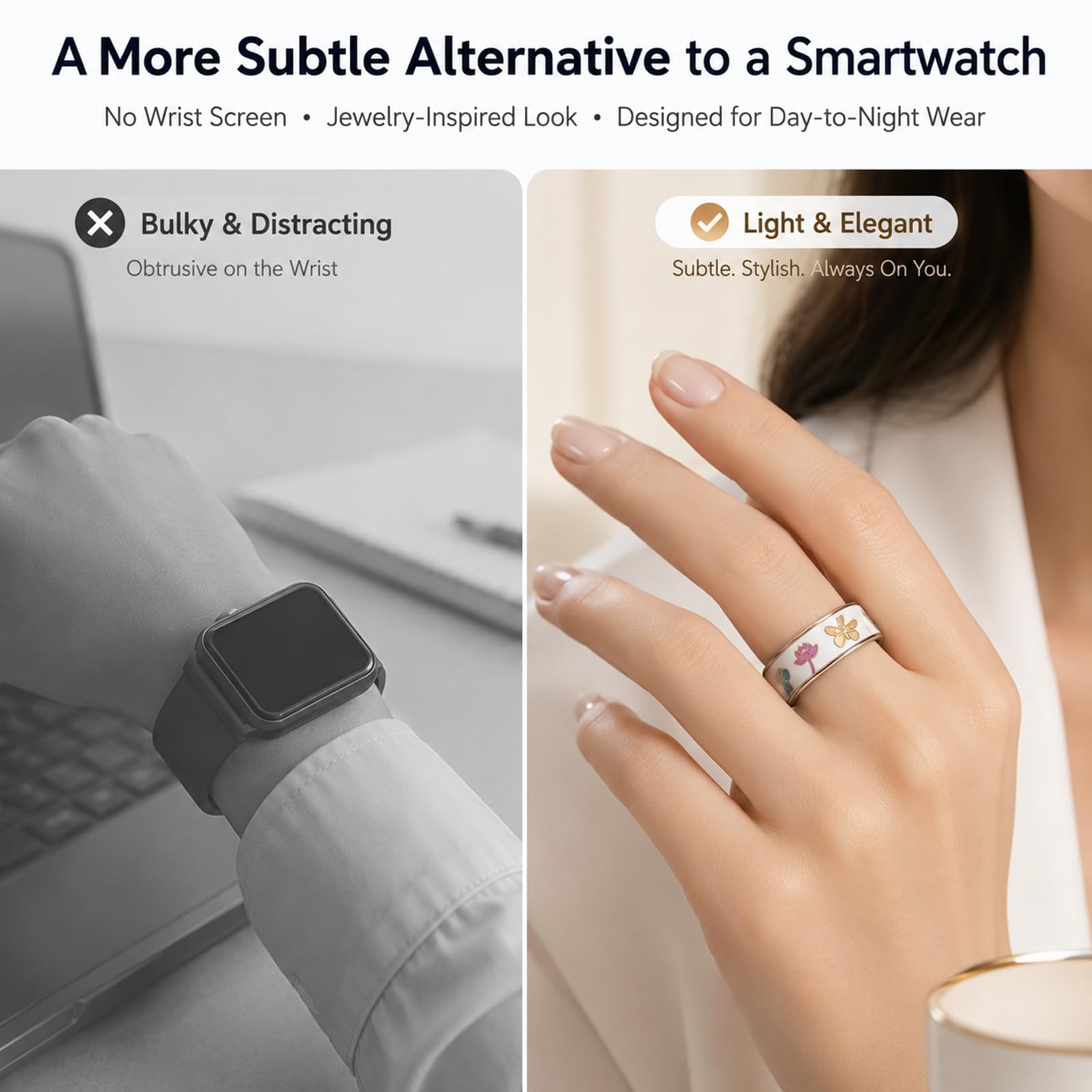 Anillo inteligente para mujer con esmalte para la salud, anillo de fitness, rastreador de fitness con monitoreo de frecuencia cardíaca del sueño, distancia, podómetro, calorías, para Android e iOS