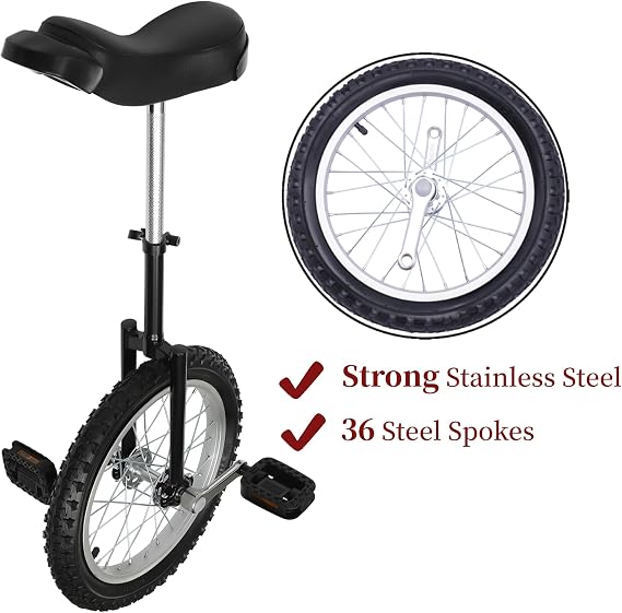 16 Outdoor Wheel Unicycle, Height Adjustable Steel Frame Leakproof Tire Wheel Cycling Exercise Bicycle for Office Workers, Students, Cycling Enthusiasts