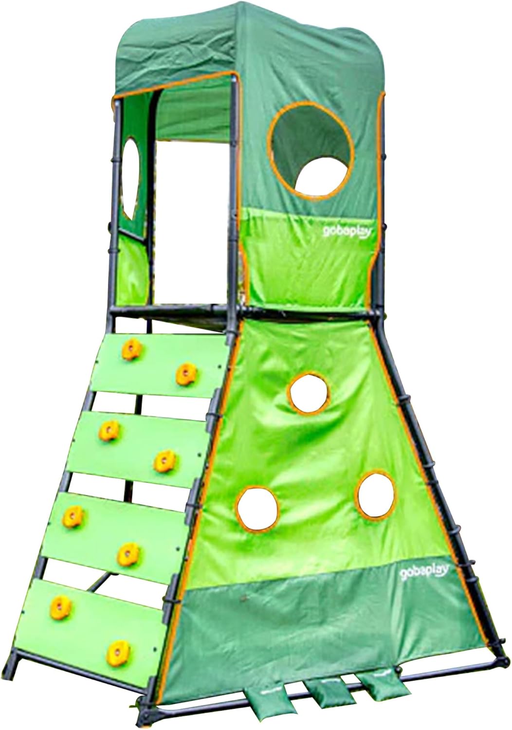 gobaplay Large Climbing Tower– 8.5ft Kids Outdoor Climber Playset, Backyard Play Equipment with Cornohle Game and 3 Climbing Levels