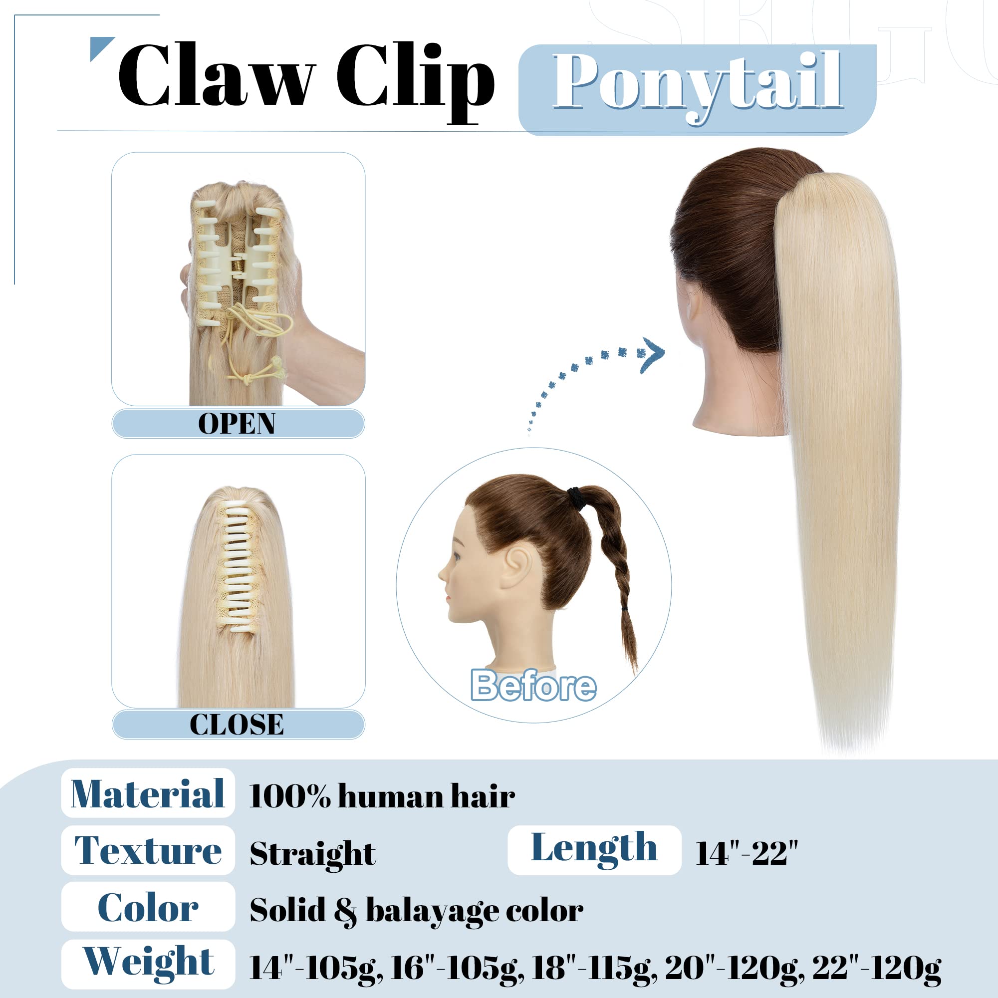 SEGO Extension Coda Capelli Veri Biondi Clip Pinza Cavallo Ponytail Naturale Remy Human Hair Lisci Umani Fascia Unica 35 cm(105 g) #60 Biondo Platino