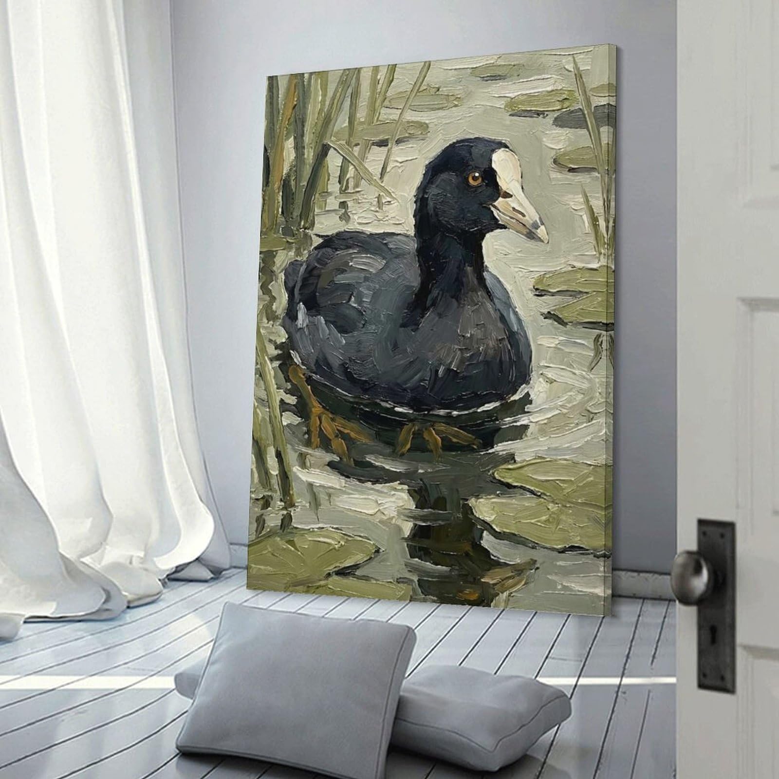 Junmoney Oil Painting of A Coot Bird Home Decor Wall Art 20x30inch(50x75cm), for Office, Study Or Home Workspace, Home Office Artwork with Decorative Appeal