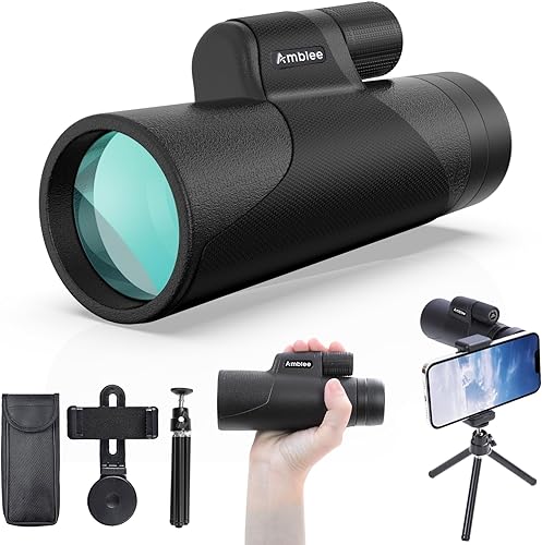 Amblee Telescopio monocular con adaptador para smartphone y trípode (12 x 50)