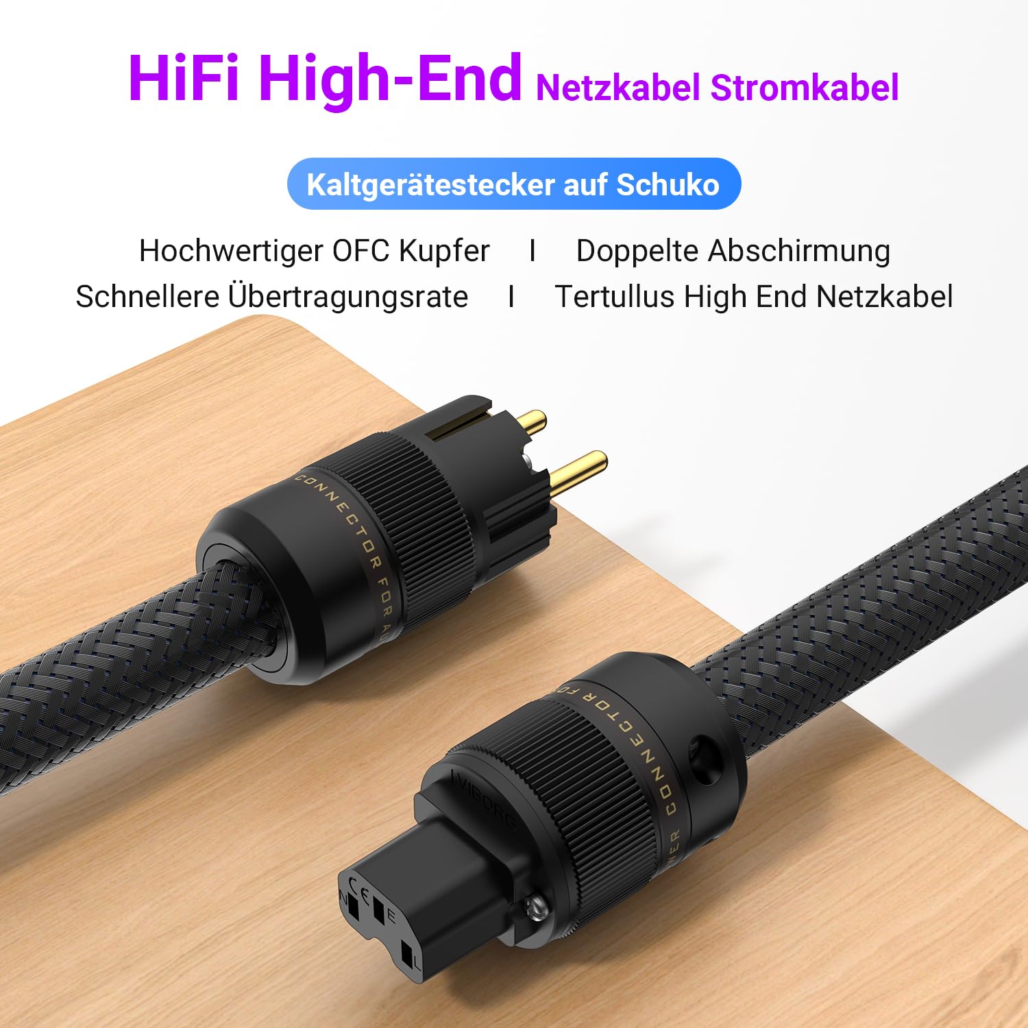 Tertullus HiFi - Cavo di alimentazione High End C15, cavo di alimentazione HiFi audio, con spina Schuko e spina per dispositivi freddi (P104-c15, 2 m)