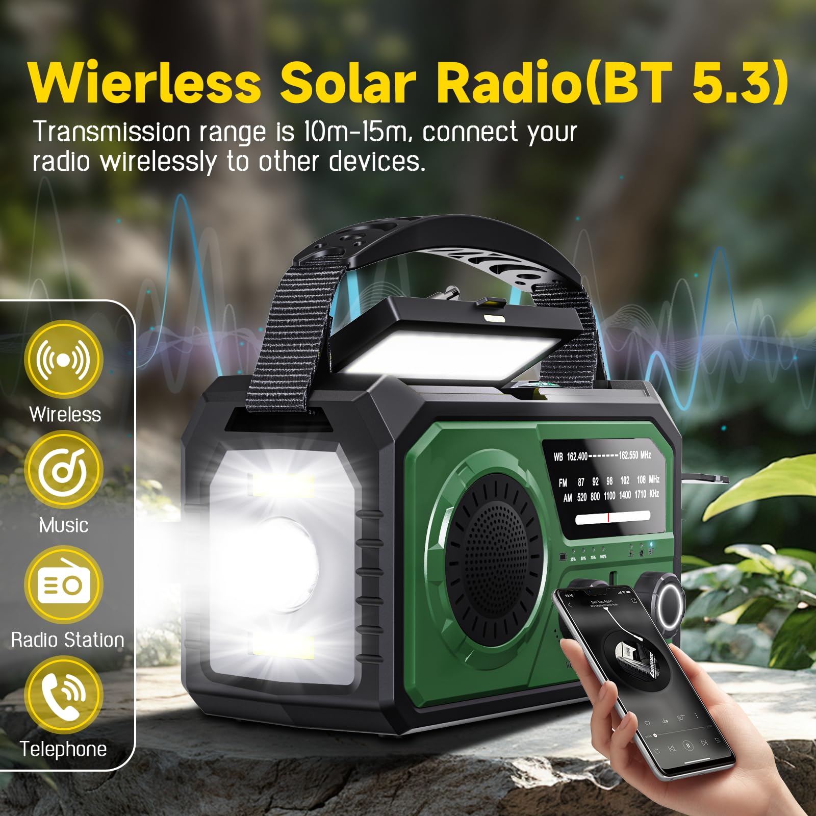 Solar radio, AM/FM/NOAA handslinger, draagbare USB oplaadbare noodradio met led-zaklamp en SOS-alarm voor kamperen, survival, reizen Solar radio, AM/FM/NOAA handslinger, draagbare USB oplaadbare noodradio met led-zaklamp en SOS-alarm voor kamperen, survival, reizen