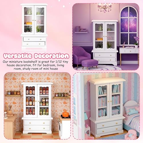 Miniatura 7 de NUOBESTY Mini estantería de madera pequeña vitrina modelo de estantería en miniatura para casa de muñecas Micro Fairy Garden muebles accesorios