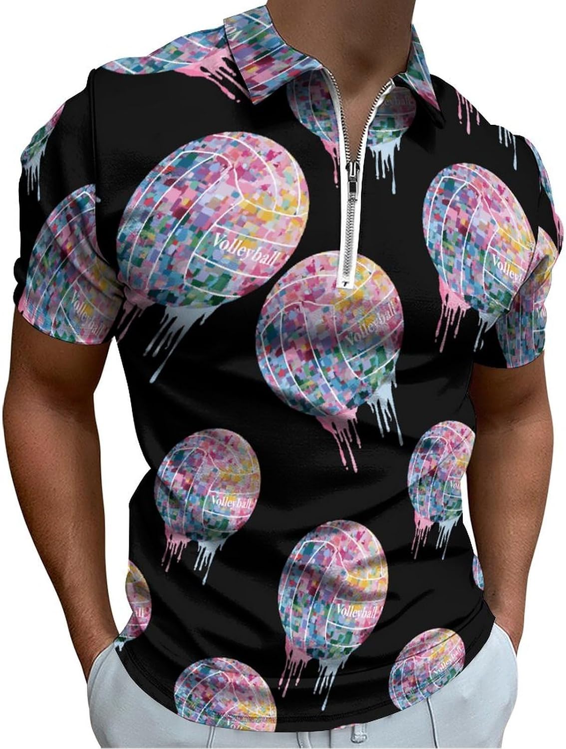 Volleyball Ball Colorful Polo Shirts for Men Short Sleeve Athletic Golf Tees Tops