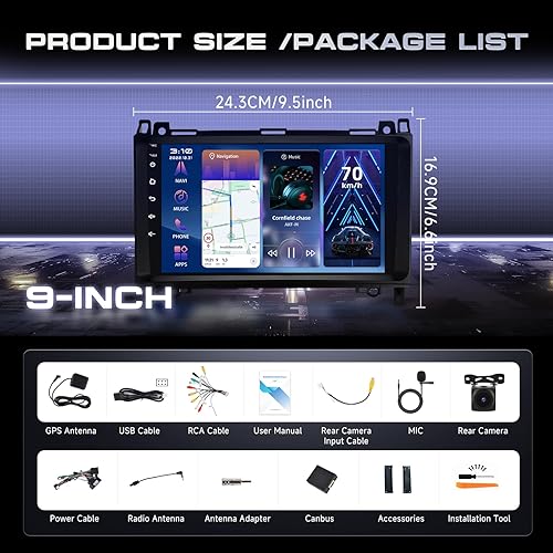 Miniatura 7 de Estéreo de coche Android para Mercedes Benz W169 W245 B160 B170 B180 B200 W639 Vito Viano W906 Sprinter, 9 pulgadas pantalla táctil Bluetooth Radio