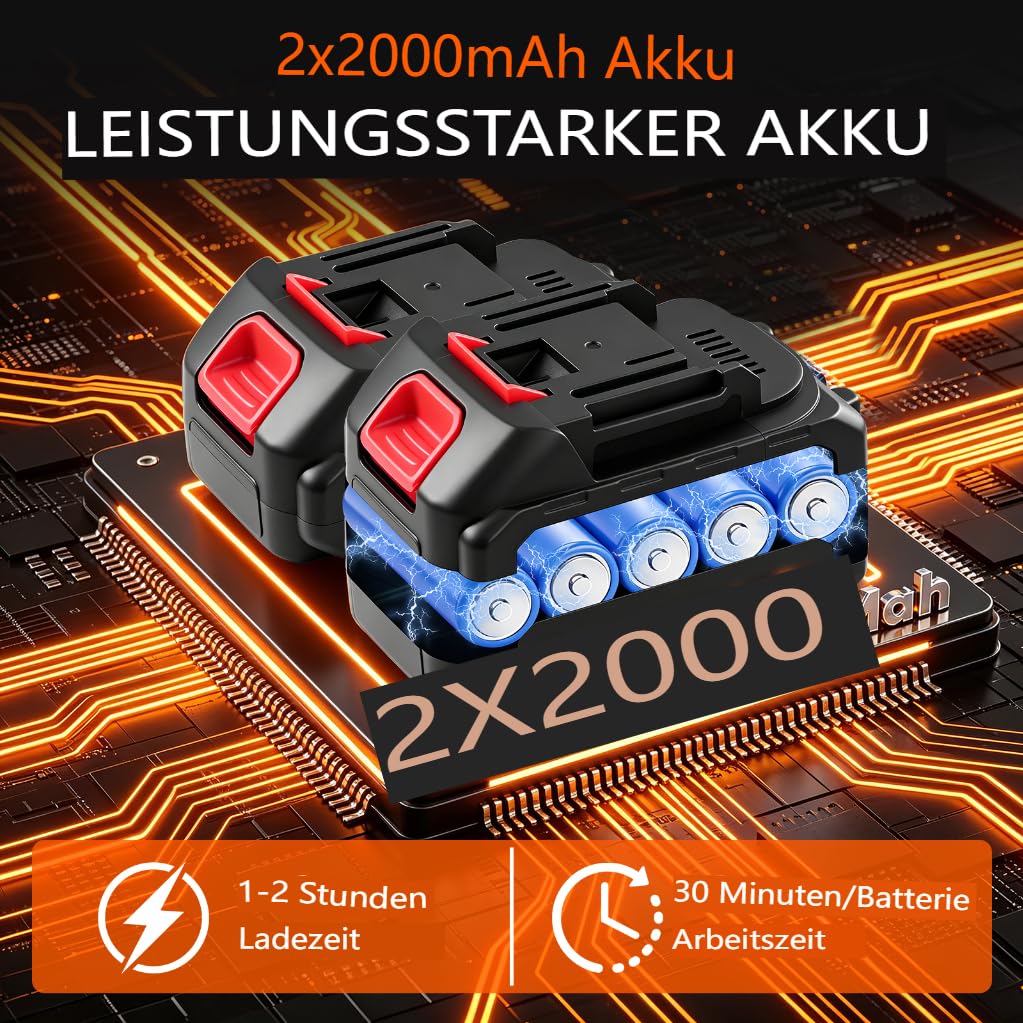 Akku Hochdruckreiniger kabellos, 60 Bar, 2x2000mAh, 5m Schlauch. Hochdruckreiniger akku für Auto/Garten. Akku druckreiniger mit 2-in-1 Düse & Schaumsprüher. Ideal für Fahrrad, Terrasse, Camping