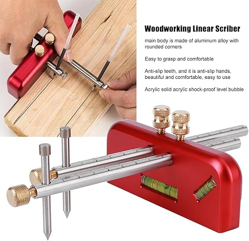 Miniatura 4 de Carpintería Lineal Scriber Mortaja Calibre Regla Cabeza Doble Cabeza Aleación de Aluminio Mano Carpintero Herramienta Rojo Para Carpintero