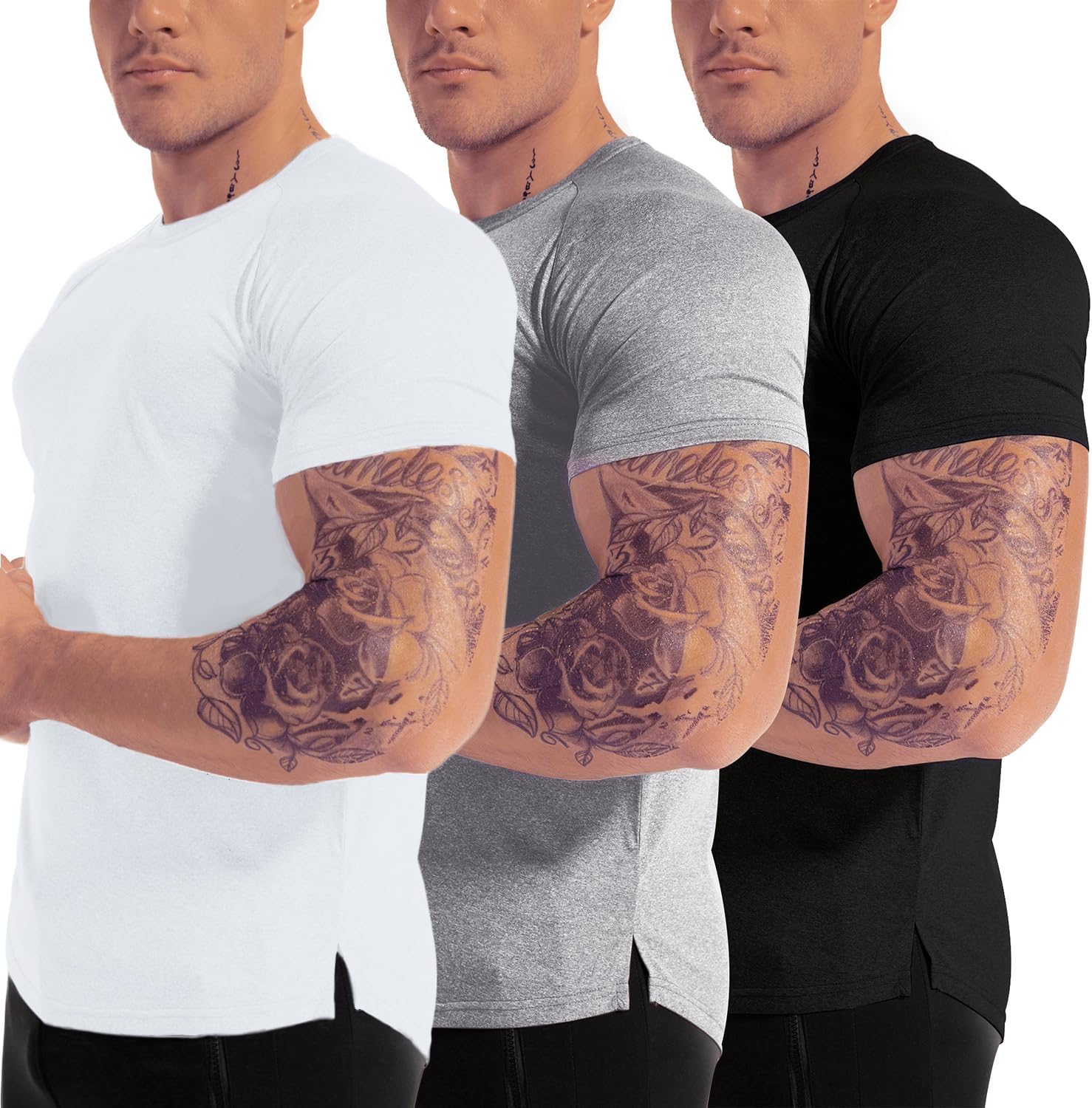Men's 3pack Dry Fit Workout Gym Short Sleeve T Shirt Moisture Wicking Active Athletic Performance Running Shirts