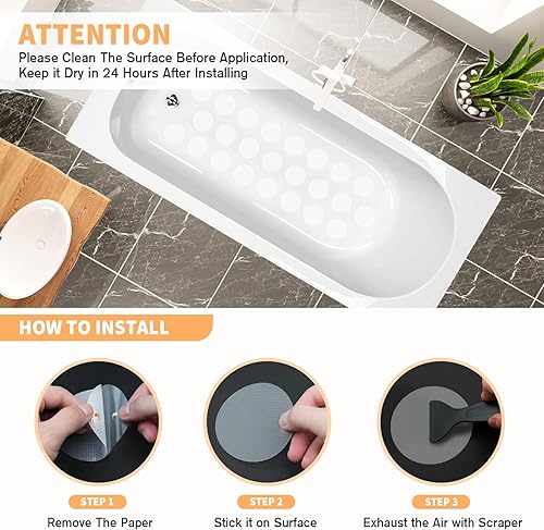 Miniatura 3 de Calcomanías antideslizantes para bañera, 24 calcomanías de ducha para tinas de baño seguras, calcomanías antideslizantes para bañera y rascador para