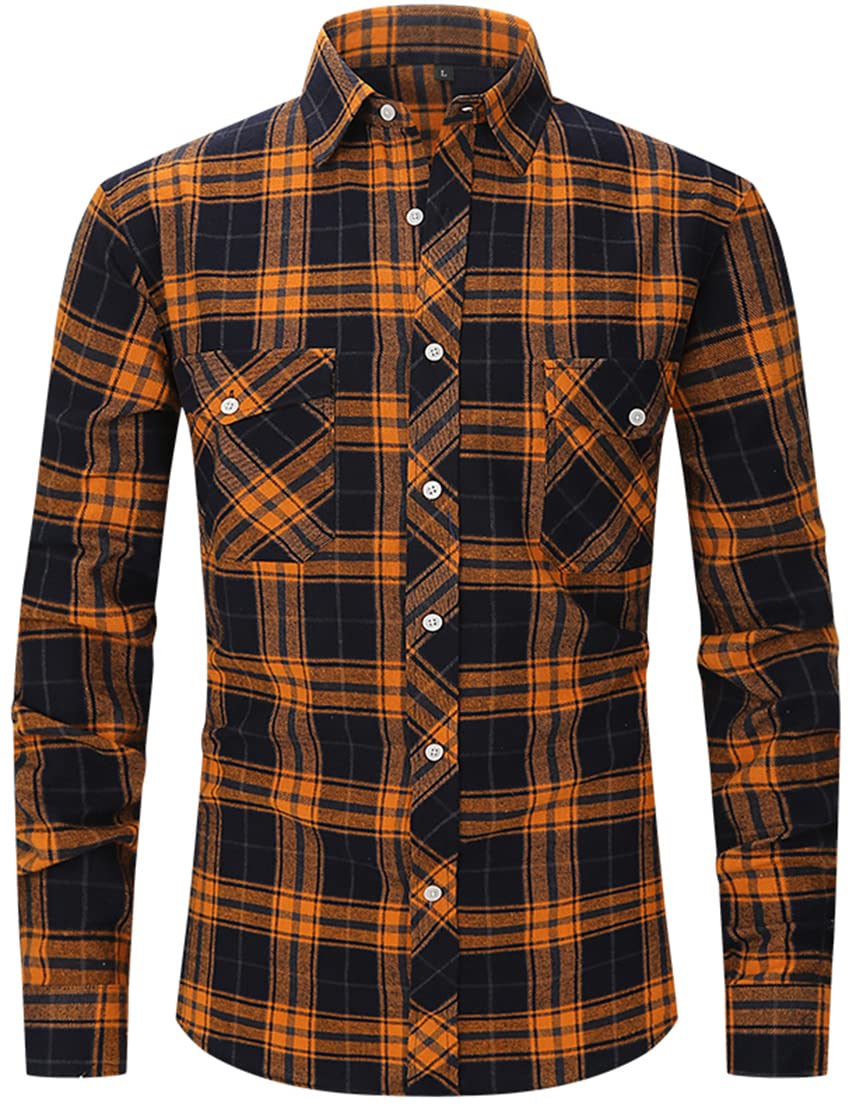 PADOLA Hombre Camisas Casual Franela Manga Larga Camisa Camisa Cuadros Ajuste Regular Checkshirt Corte Normal Plaid Flannel Shirt
