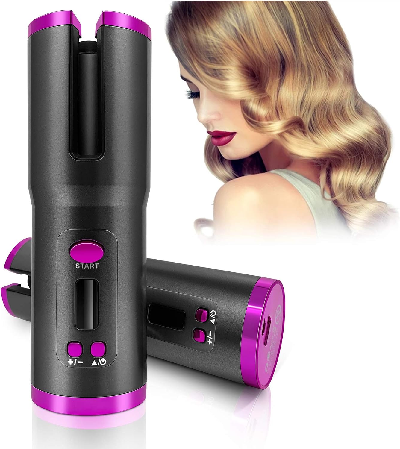 Cordless Auto Hair Curler, Automatic Curling Iron, Professional Fast Heating Ceramic Barrel with Adjustable Temperature, Portable Curling Wand for Hair Styling Anywhere