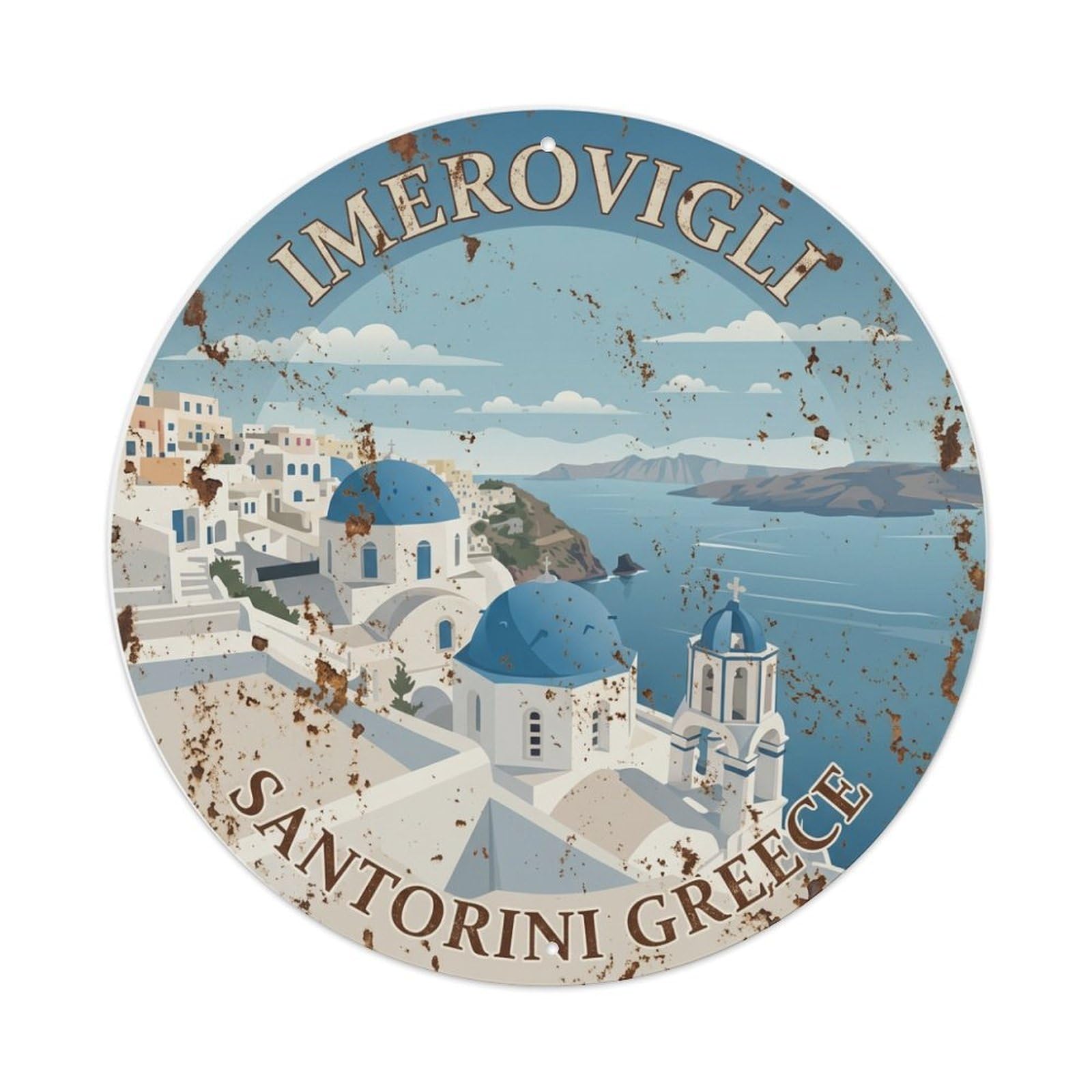 Galvaxio Style Vintage Travel Imerovigli Santorini Vista Metal Tin Sign