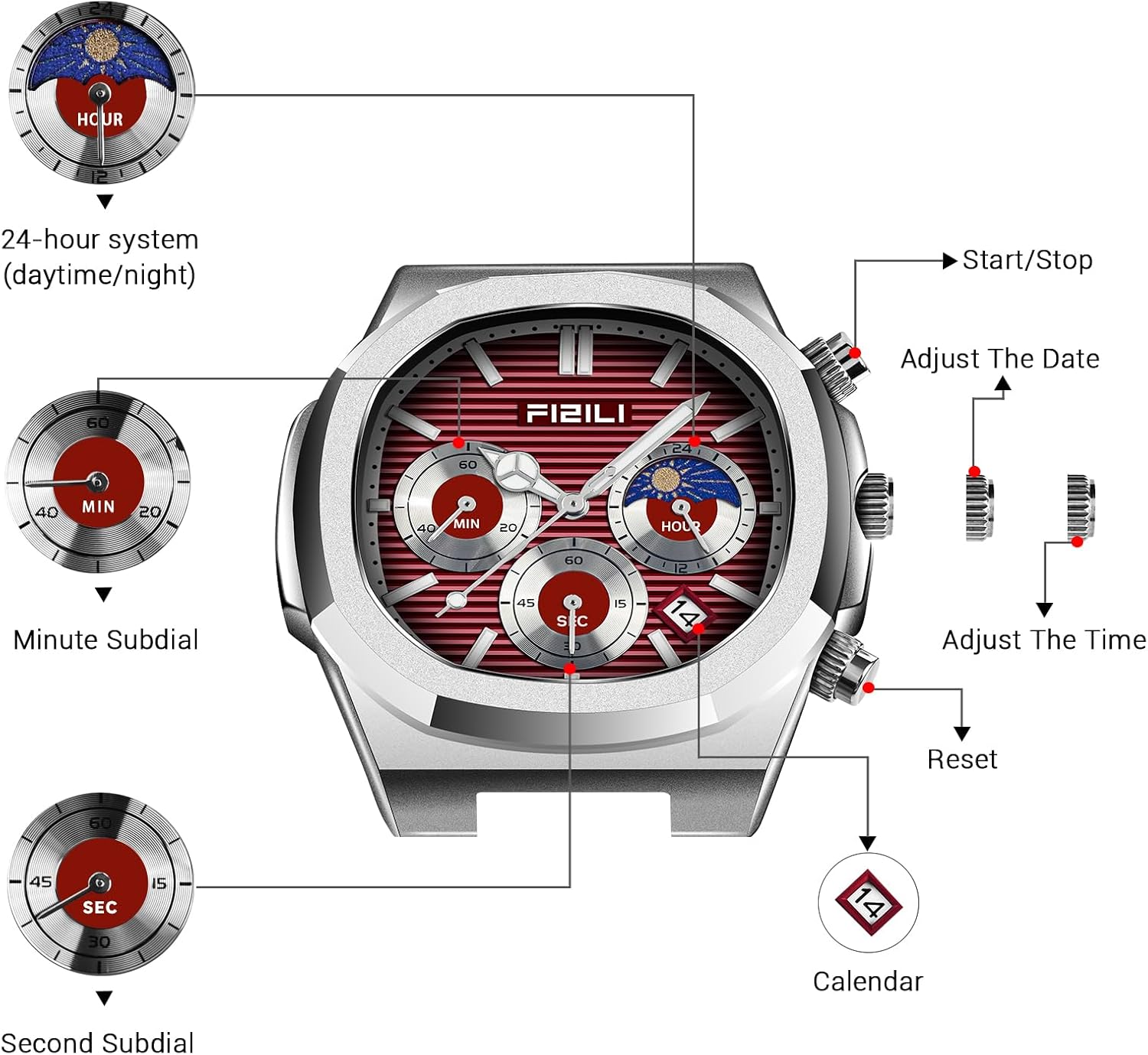 Men's Fashion Watch Stainless Steel Business Quartz Watches Luxury Waterproof Luminous Analog Display with Date Chronograph Multifunctional Watch - Image 3