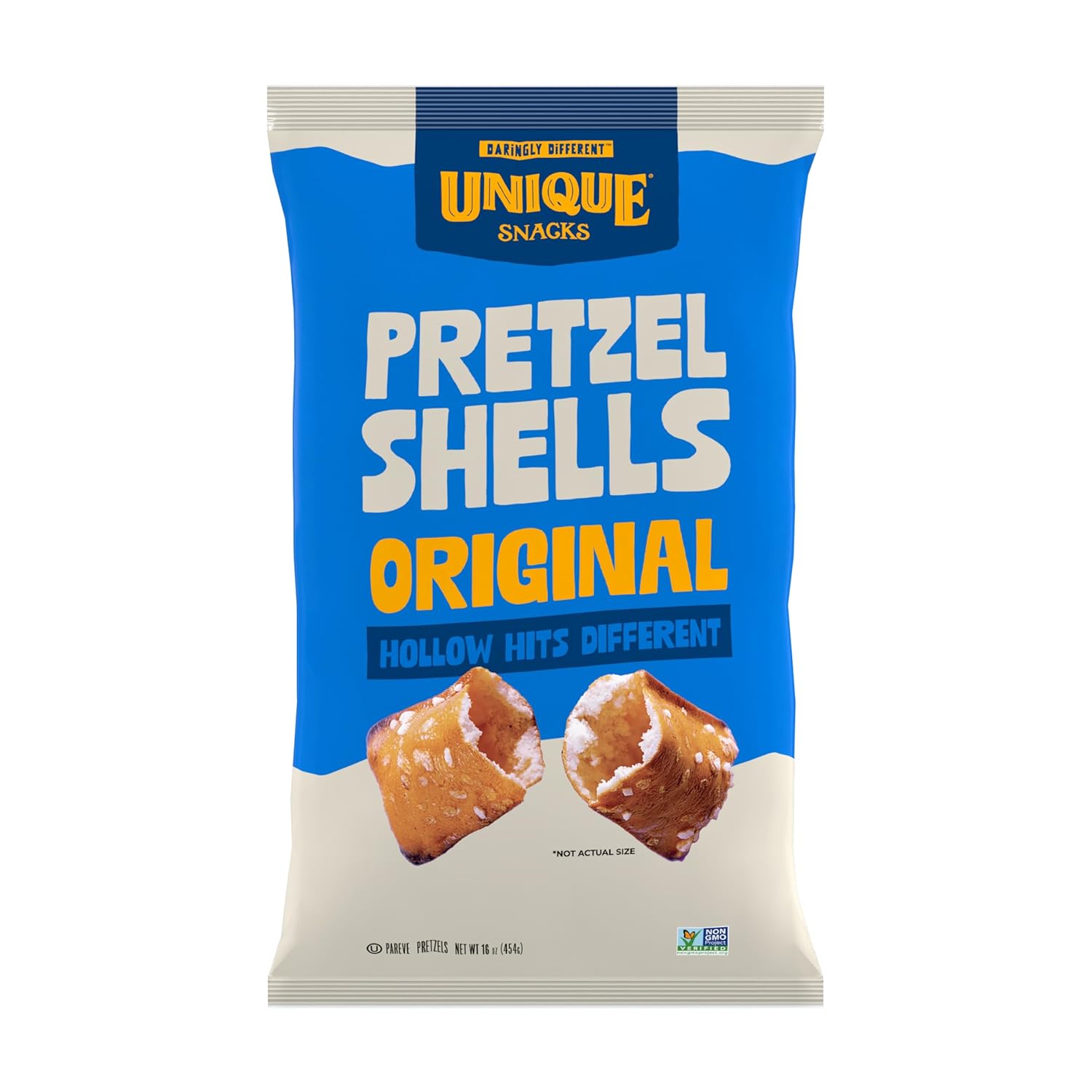 Unique Snacks Original Pretzel Shells, Delicious Homestyle Baked Snack Bag, Vegan, OU Kosher, and Non-GMO Food, No Artificial Flavor, 16 Oz. Bag, Pack of 12